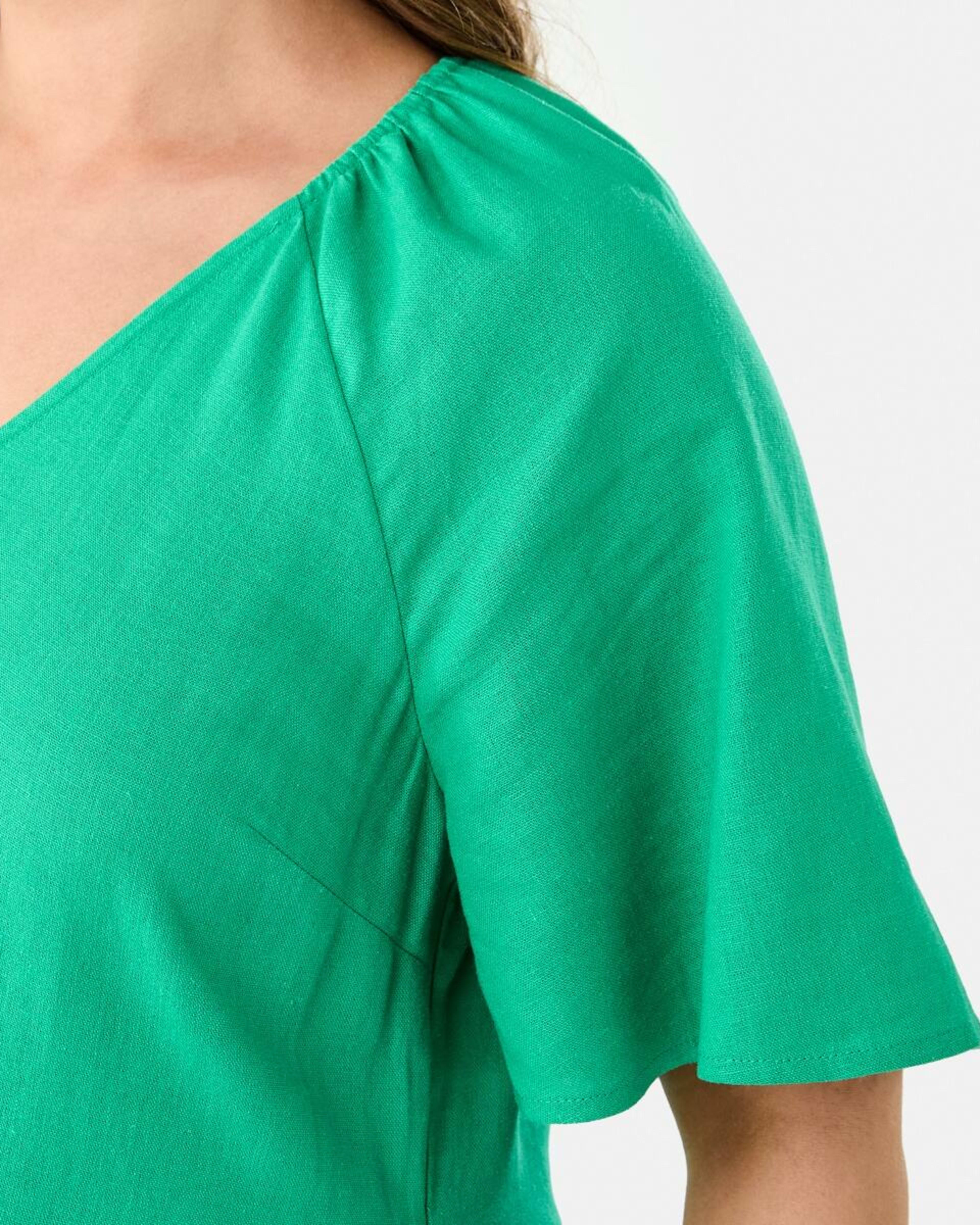 7 Short Sleeve Linen Blend Tiered Mini Dress SIMPLY GREEN, 7 of 10