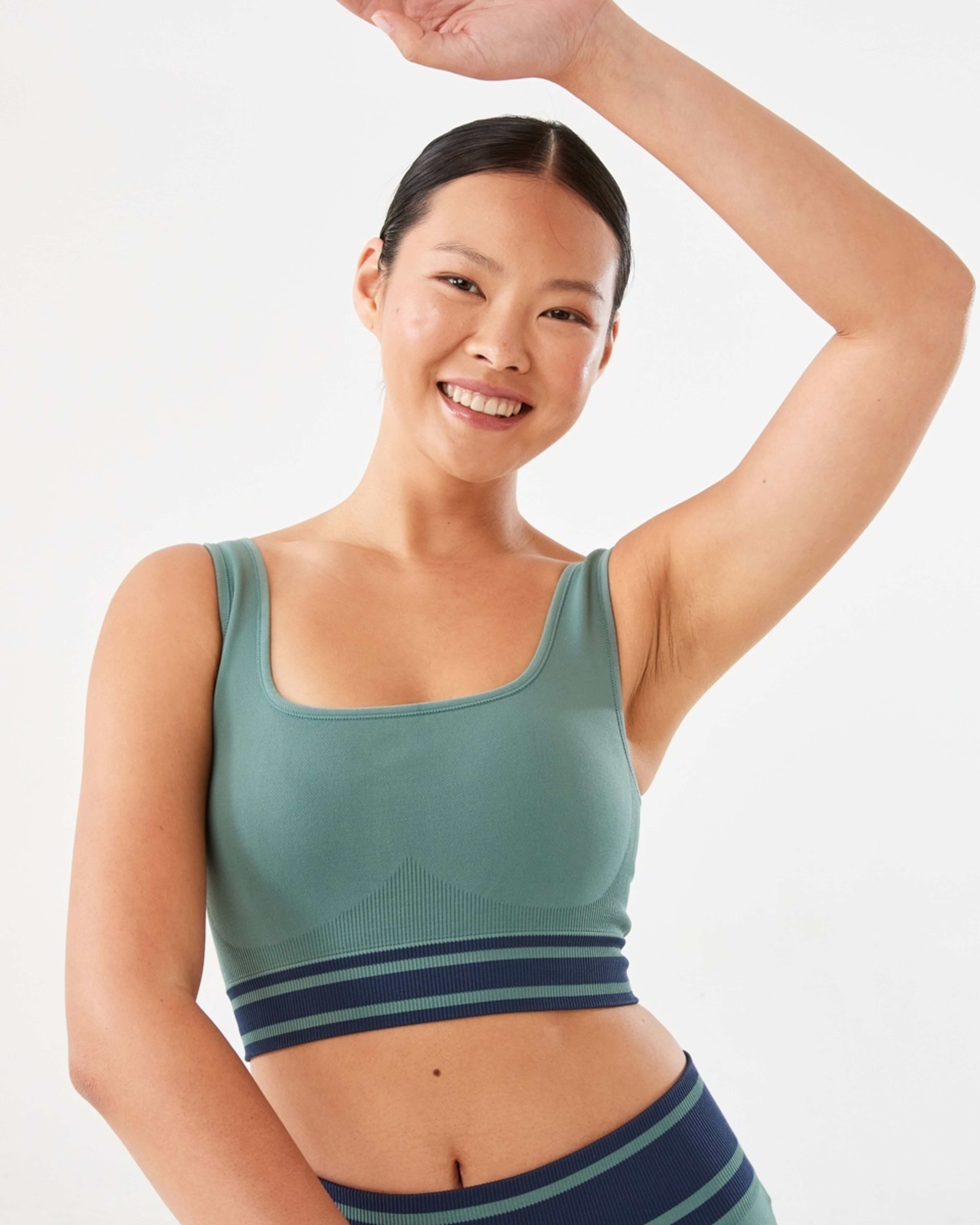 1 Active Womens Seamfree Square Tipping Crop Top Green Jet