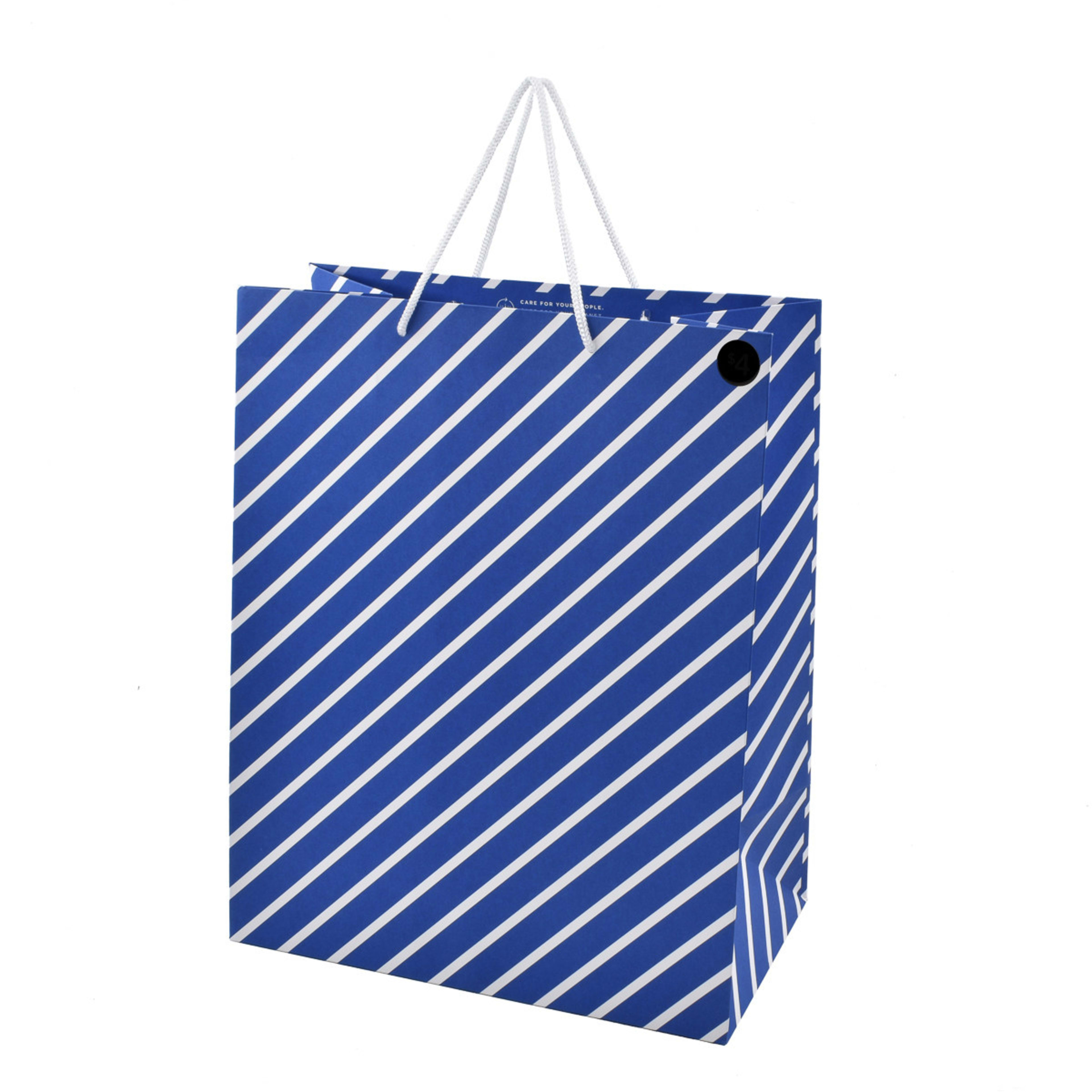 1 Hallmark Large Blue Diagonal White Stripe Gift Bag