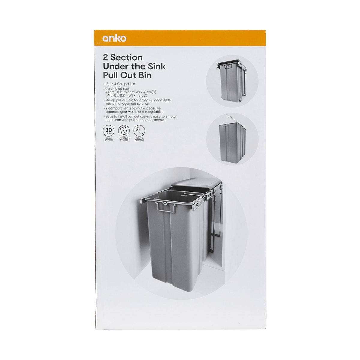 2 Section Under the Sink Pull Out Bin Kmart