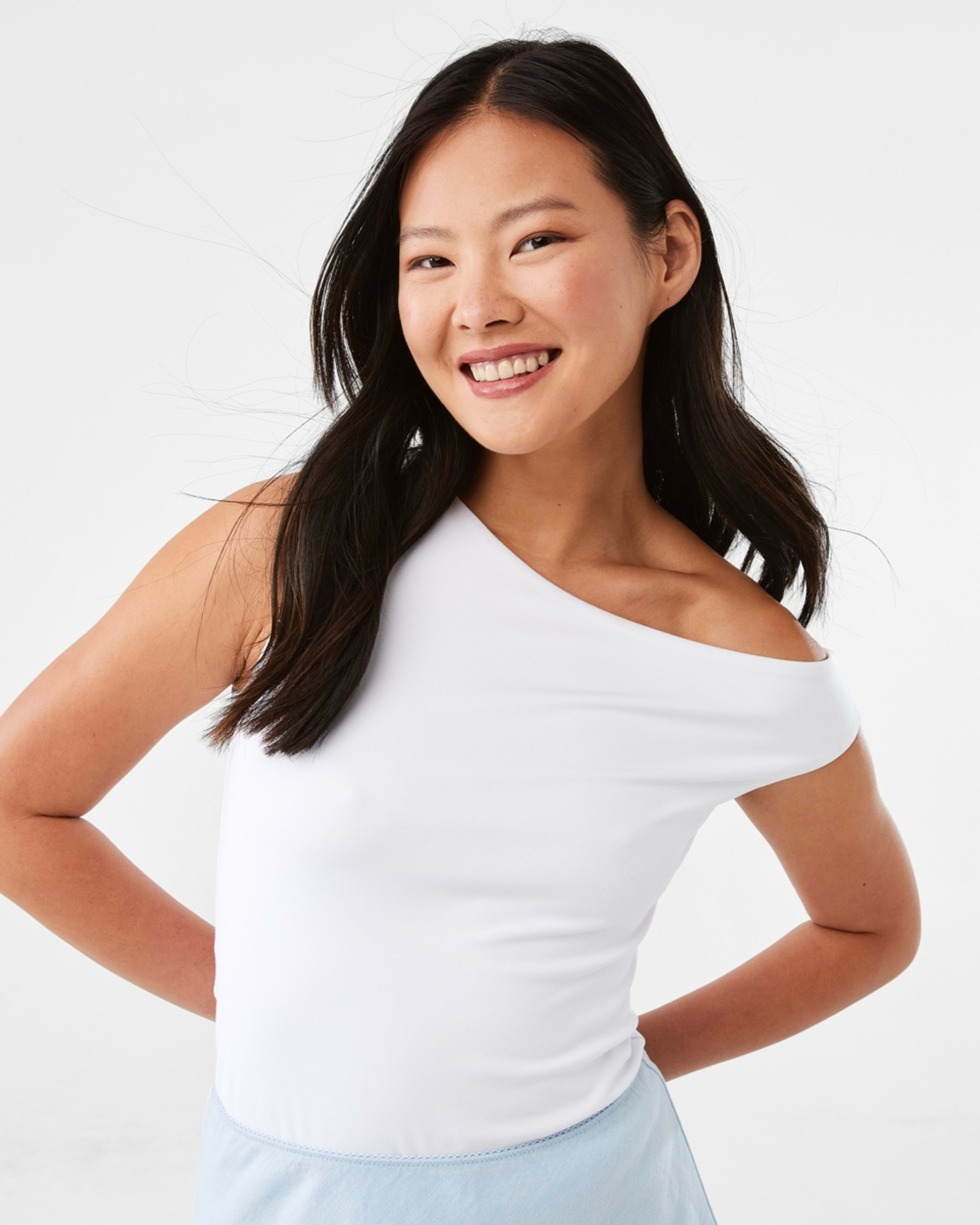 1 Short Sleeve One Shoulder Top White, 1 of 6