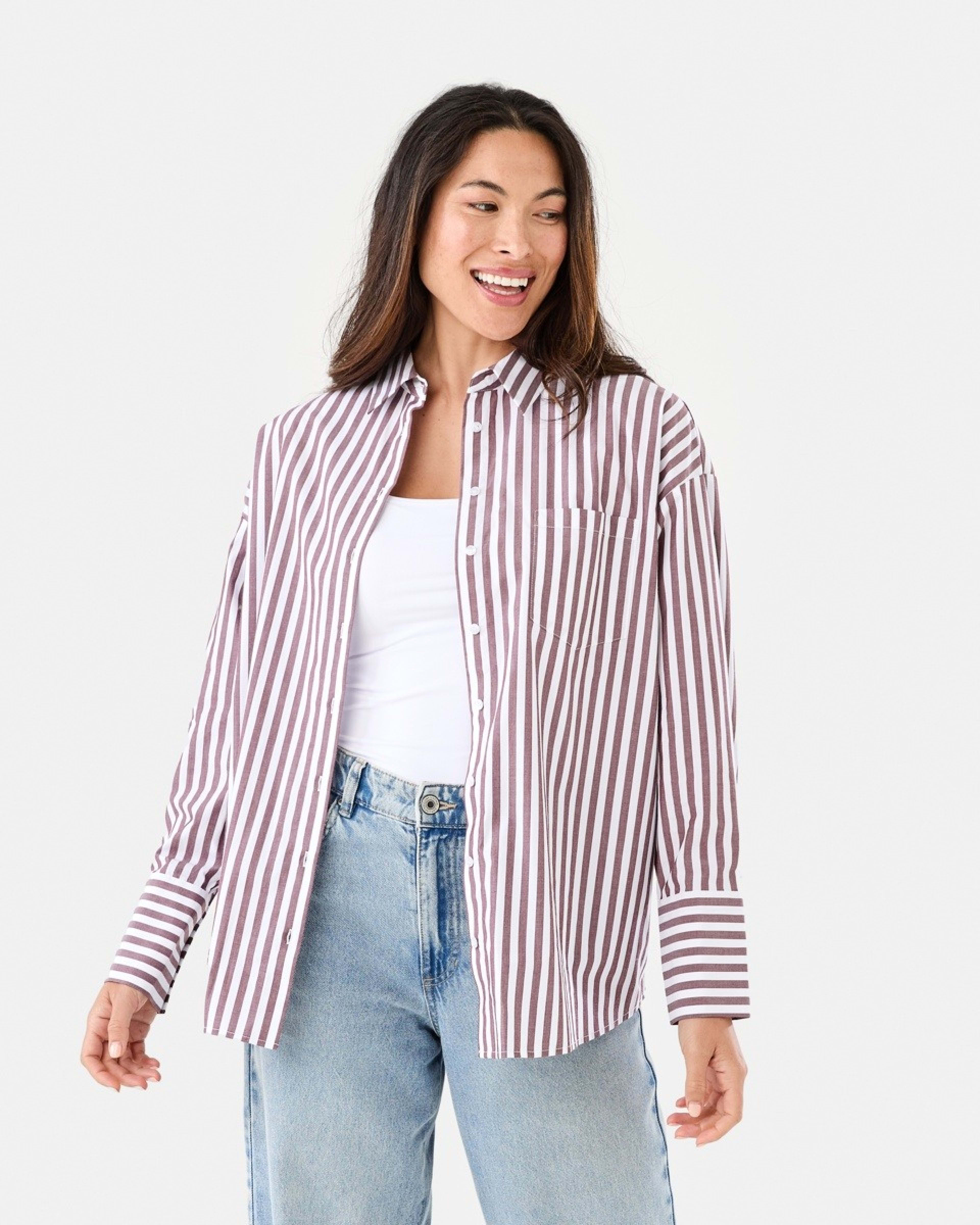 1 Long Sleeve Oversized Cotton Shirt Deep Strpe