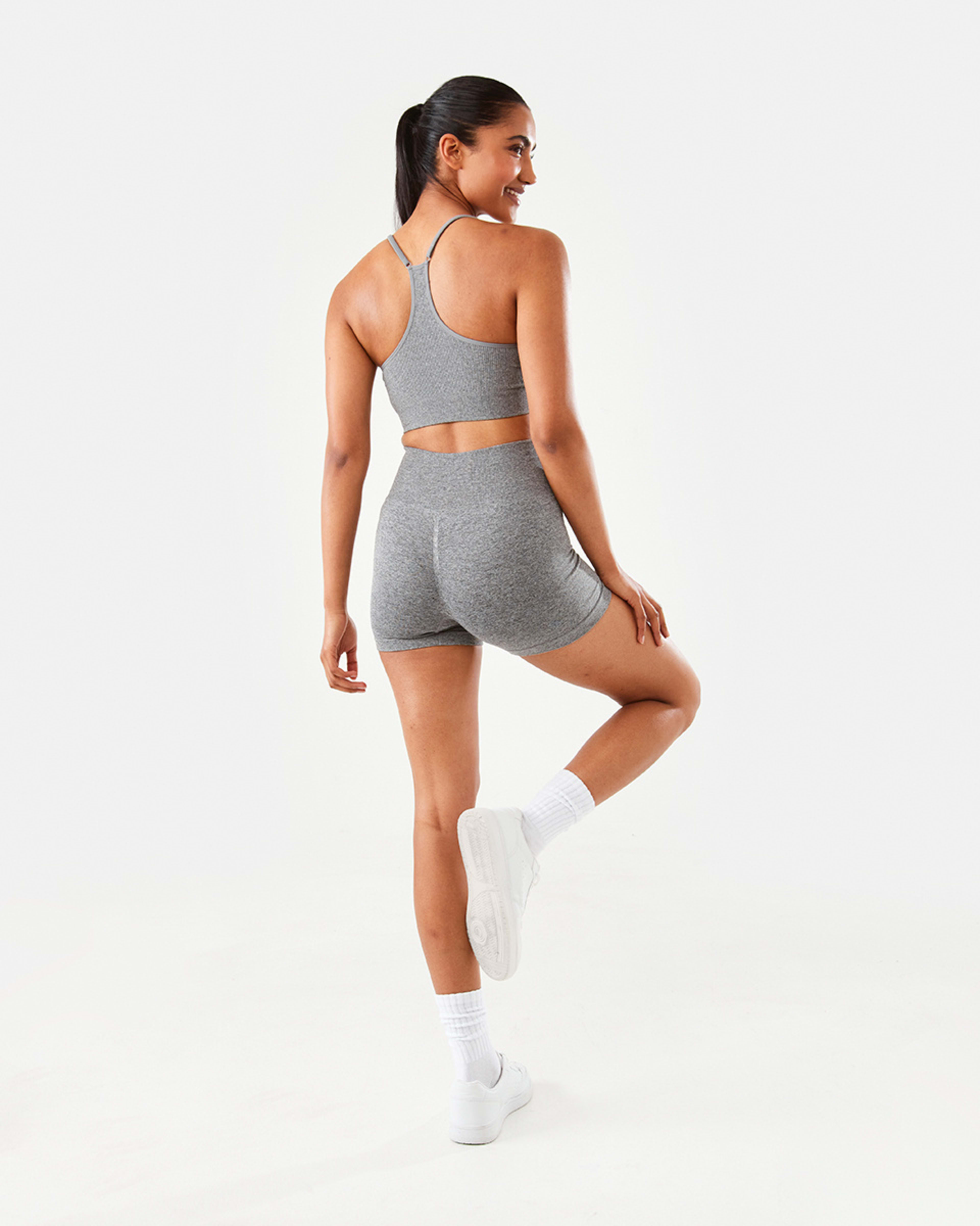 6 Active Womens Seamfree Racerback Crop Grey Marle, 6 of 9