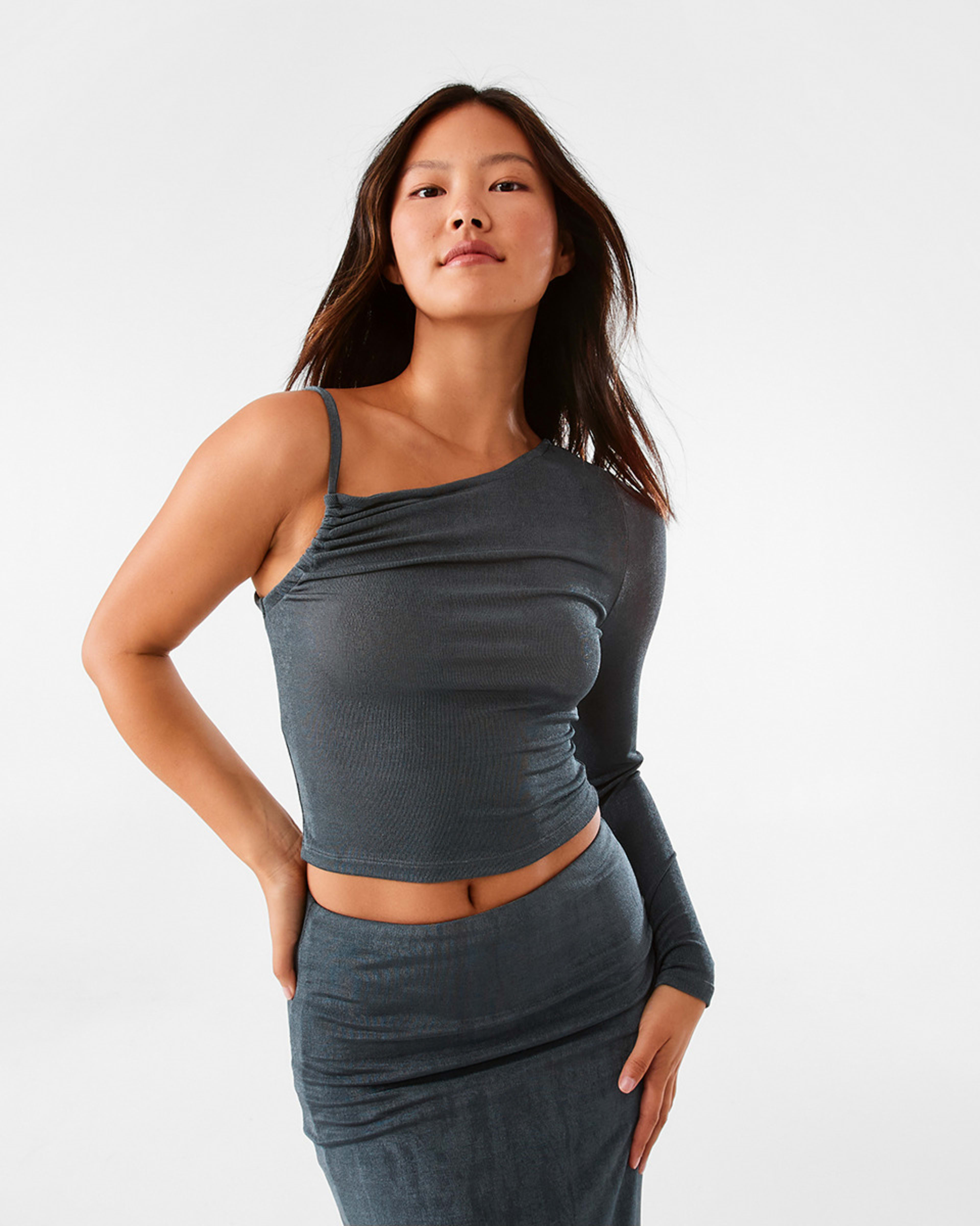 1 Long Sleeve One Shoulder Top Rain Blue, 1 of 9