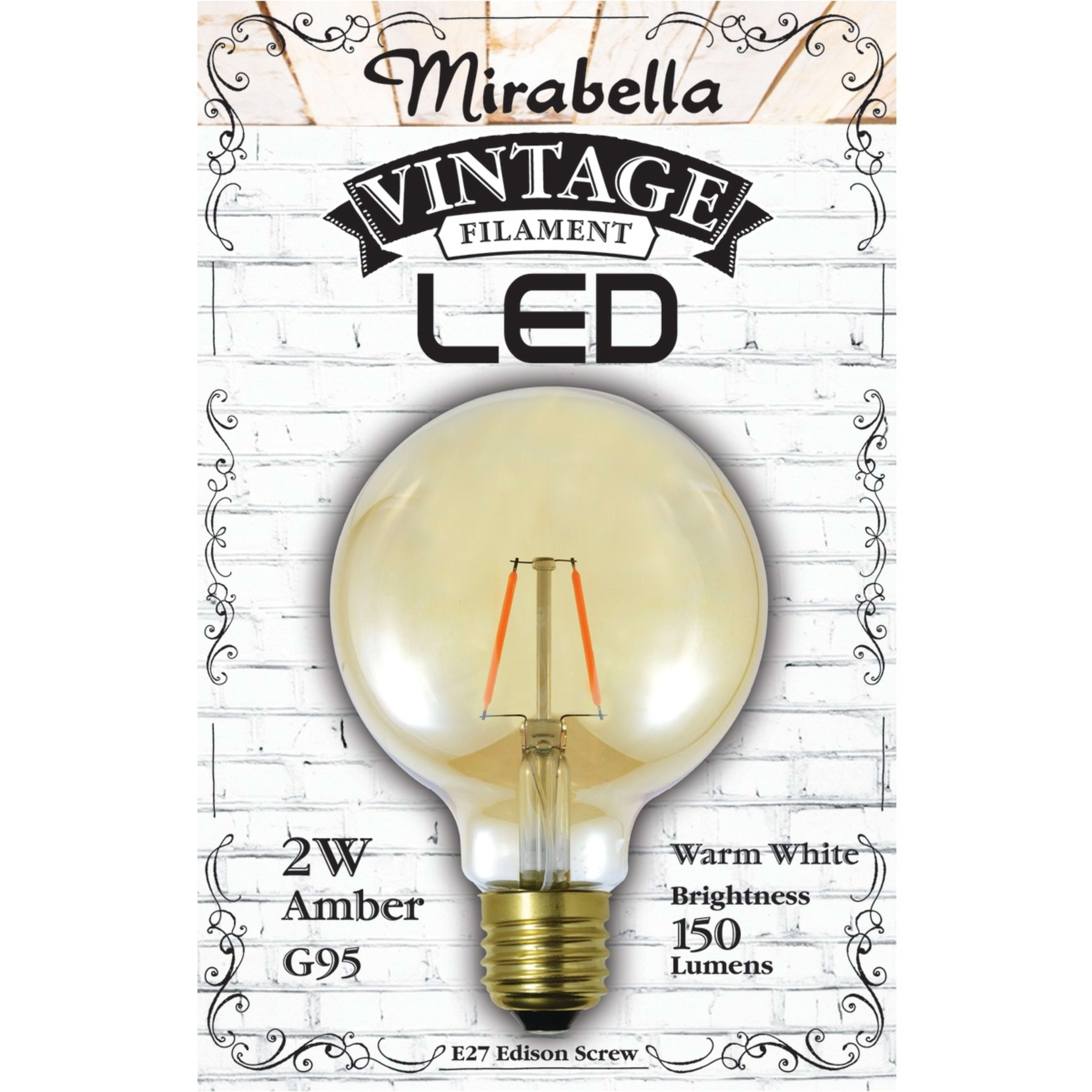 1 Mirabella E27 G95 2W Vintage Style Filament Amber Bulb