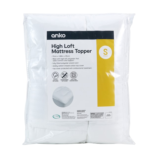 High Loft Mattress Topper Single Bed, White Kmart