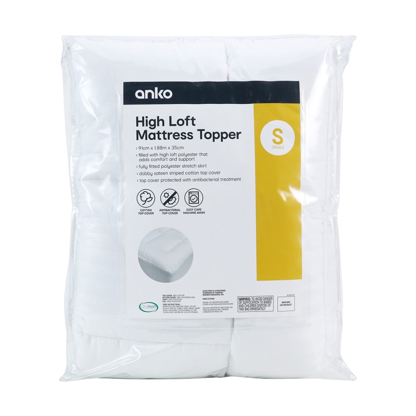 High Loft Mattress Topper Single Bed, White Kmart