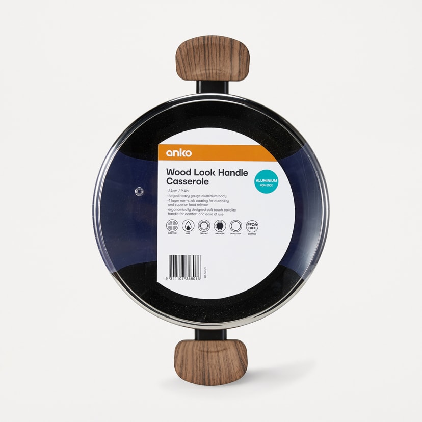 24cm Wood Look Handle Saucepan Kmart