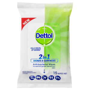 Dettol 15 Pack 2-in-1 Anti-Bacterial Wipes