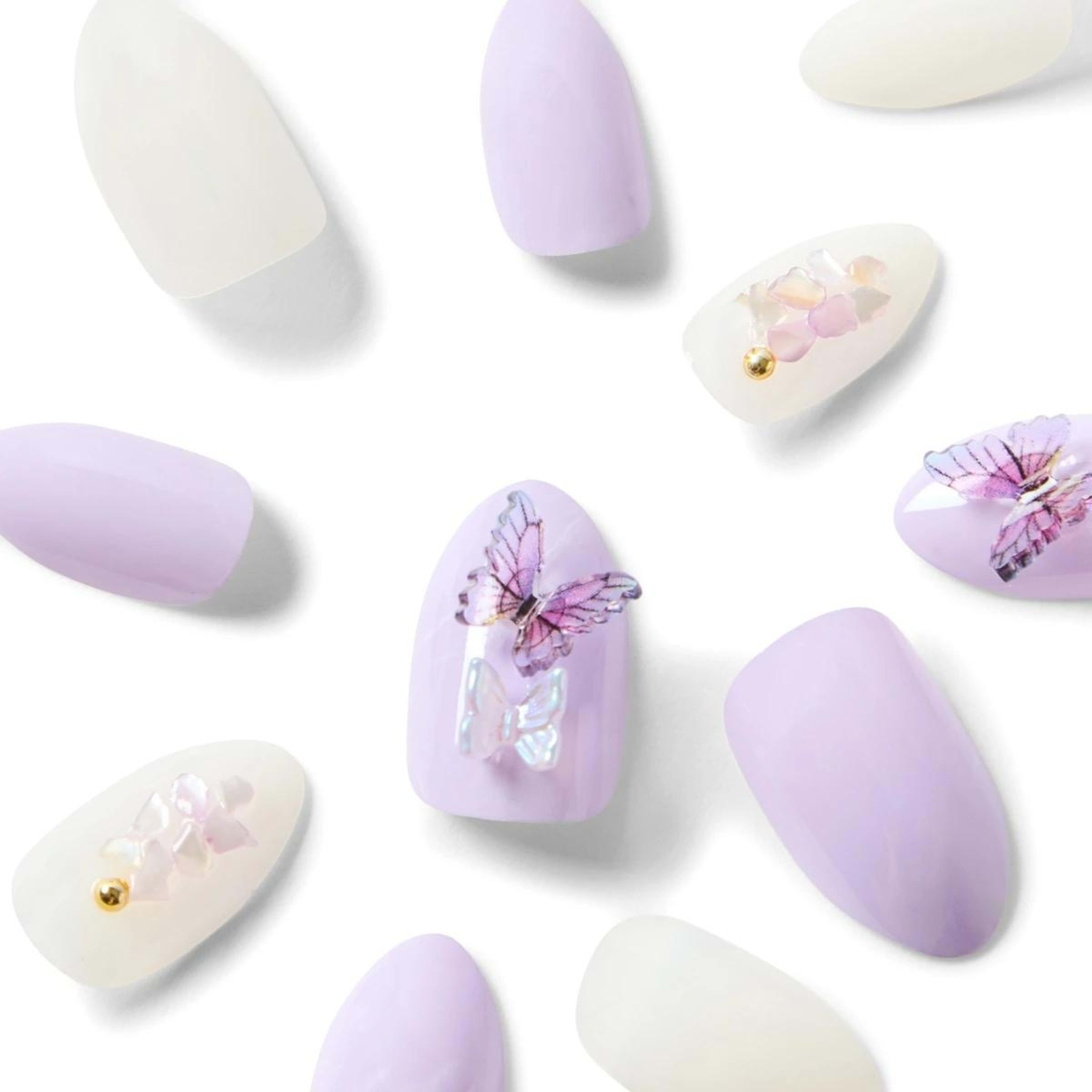 3 OXX Cosmetics 24 Pack Artificial Nails with Adhesive - Almond Shape, Butterfly, 3 of 5