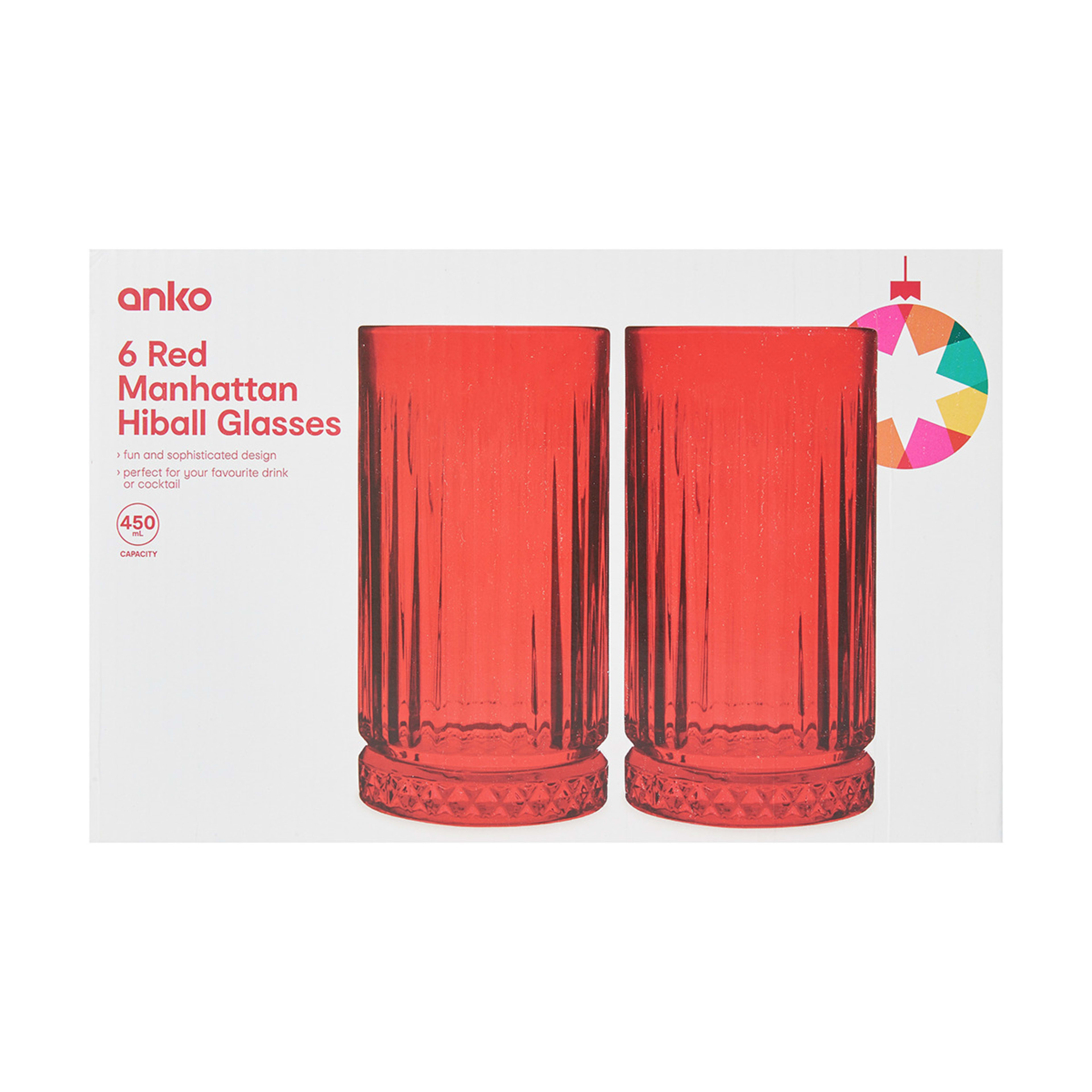 6 Red Manhattan Hiball Glasses Kmart