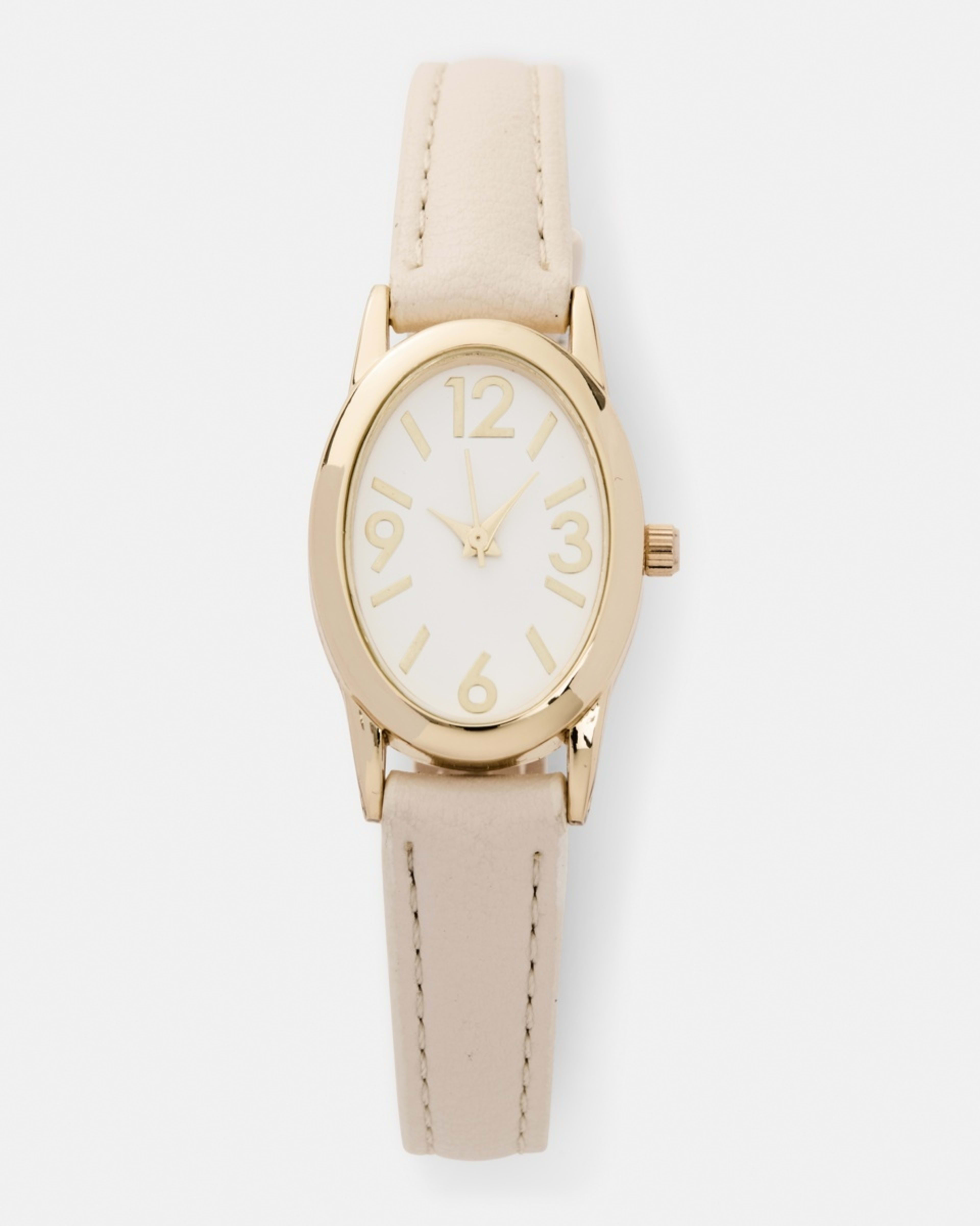 1 Womens Oval PU Watch - Beige Beige