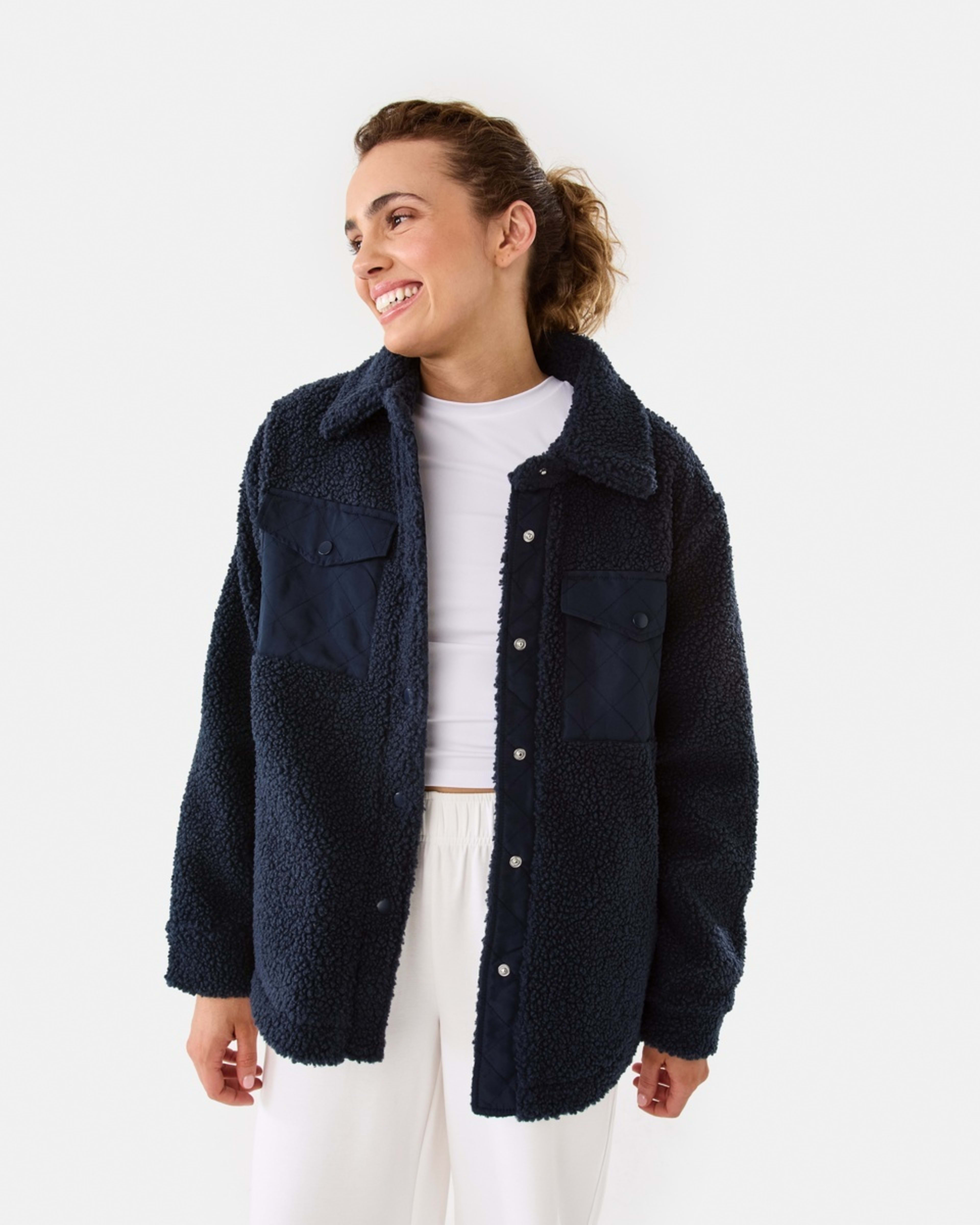 1 Active Womens Sherpa Jacket Shade Navy, 1 of 10