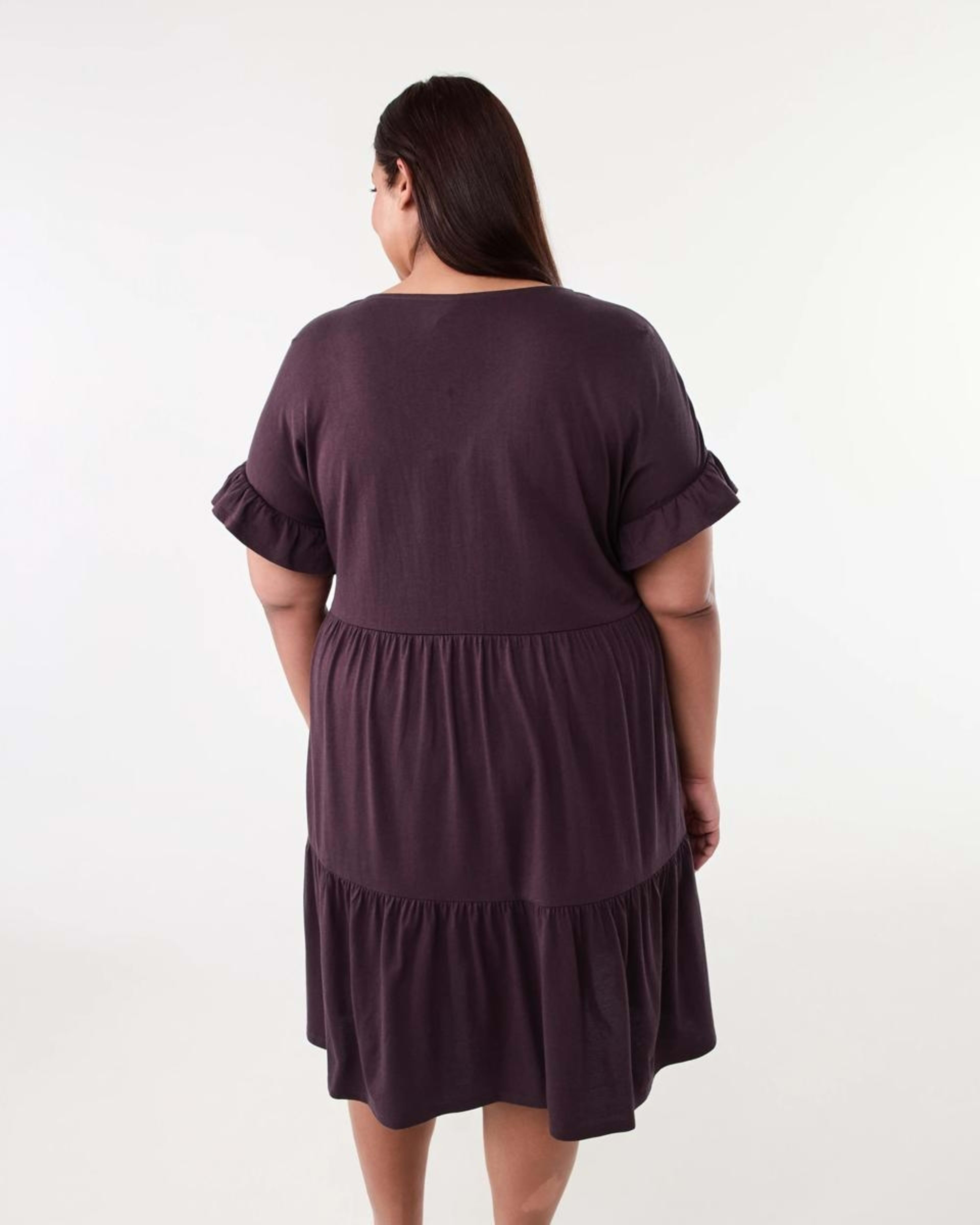 3 Curve Short Sleeve Frill Tier Knit Mini Dress Fudge, 3 of 8