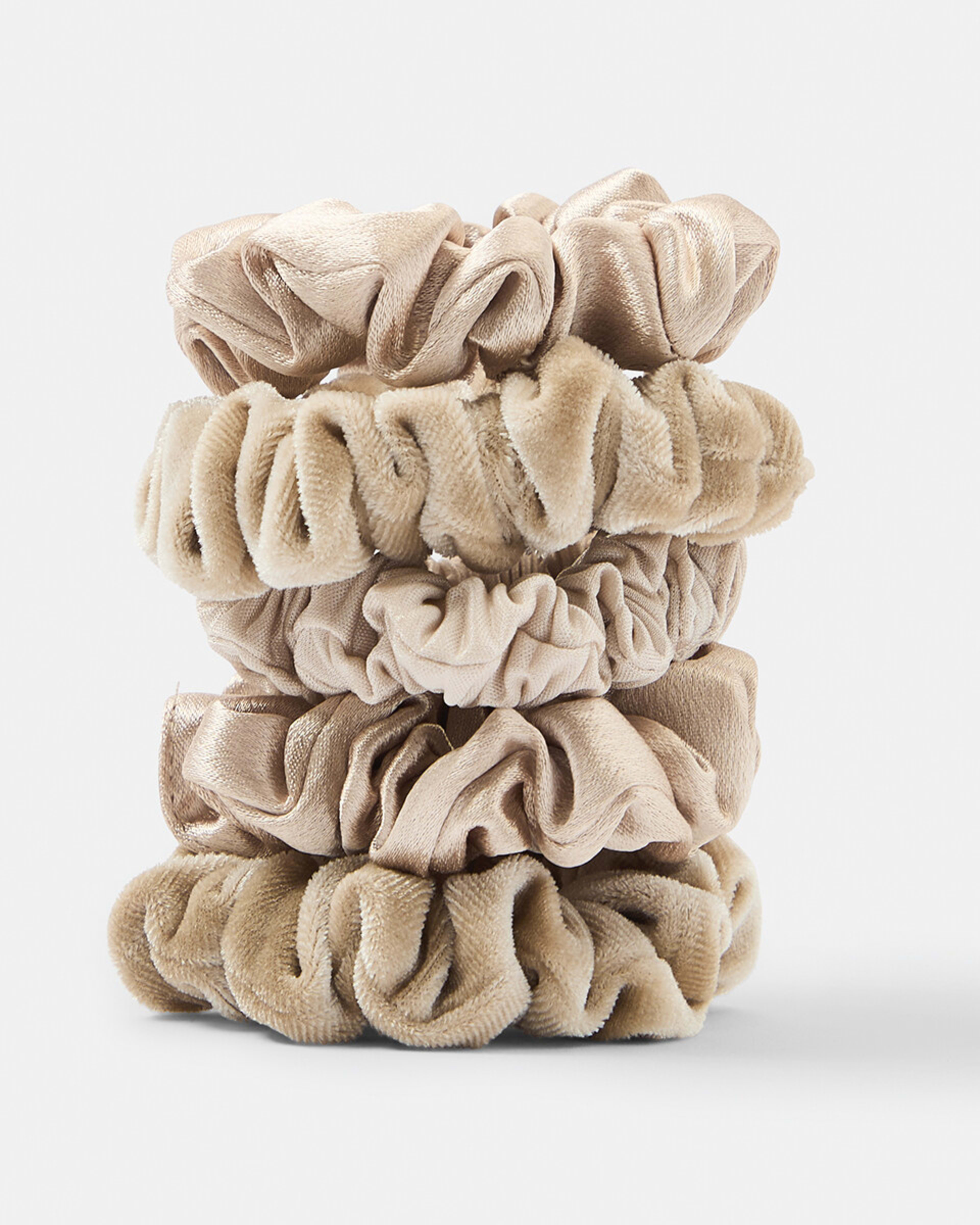 2 5 Pack Mini Textured Hair Scrunchies Beige, 2 of 5