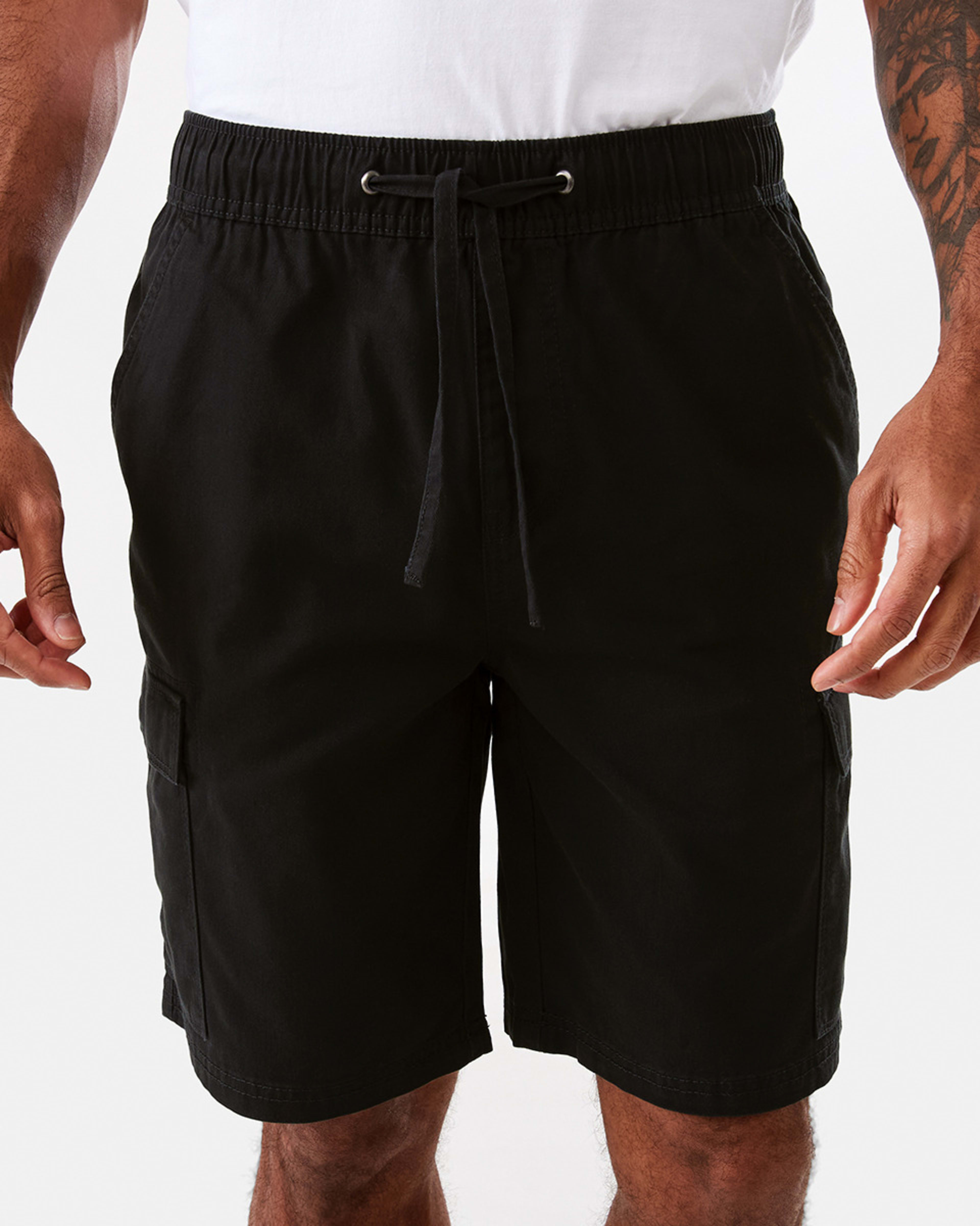 1 Elastic Waist Cargo Shorts Black, 1 of 7