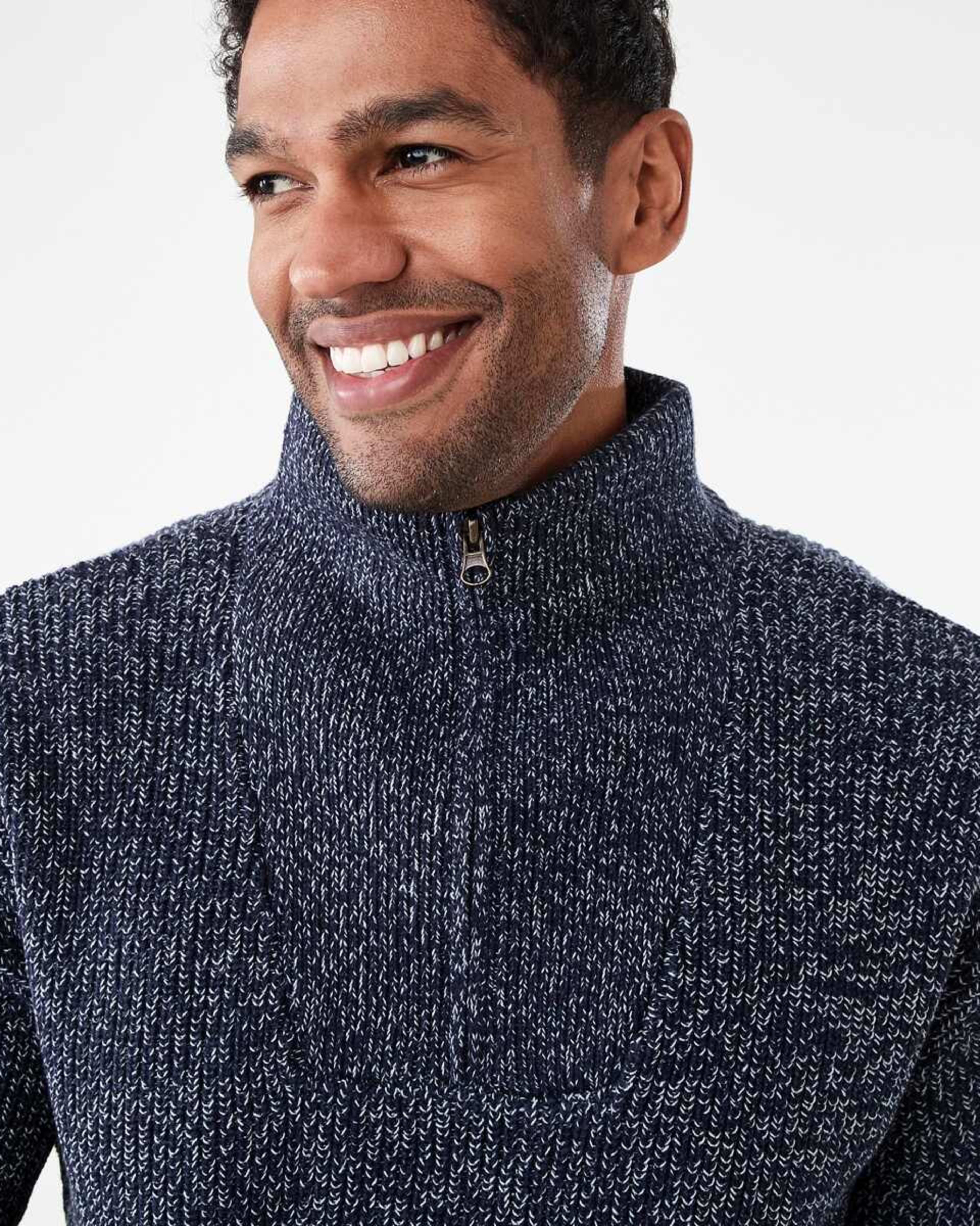 4 1/4 Zip Knit Jumper Nvy Marle, 4 of 5