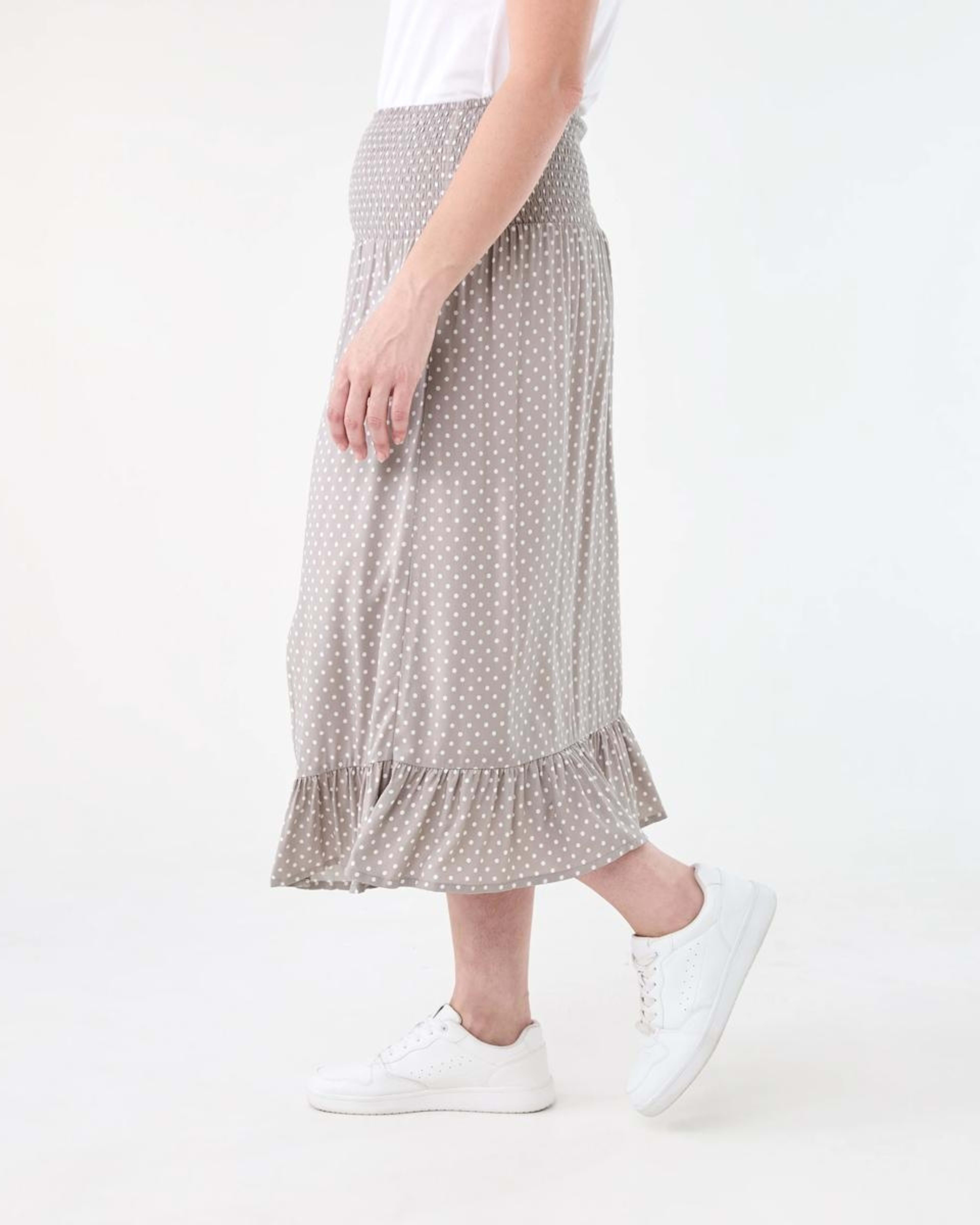 2 Maternity Shirred Waist Skirt FADED TAUPE SPOT, 2 of 5