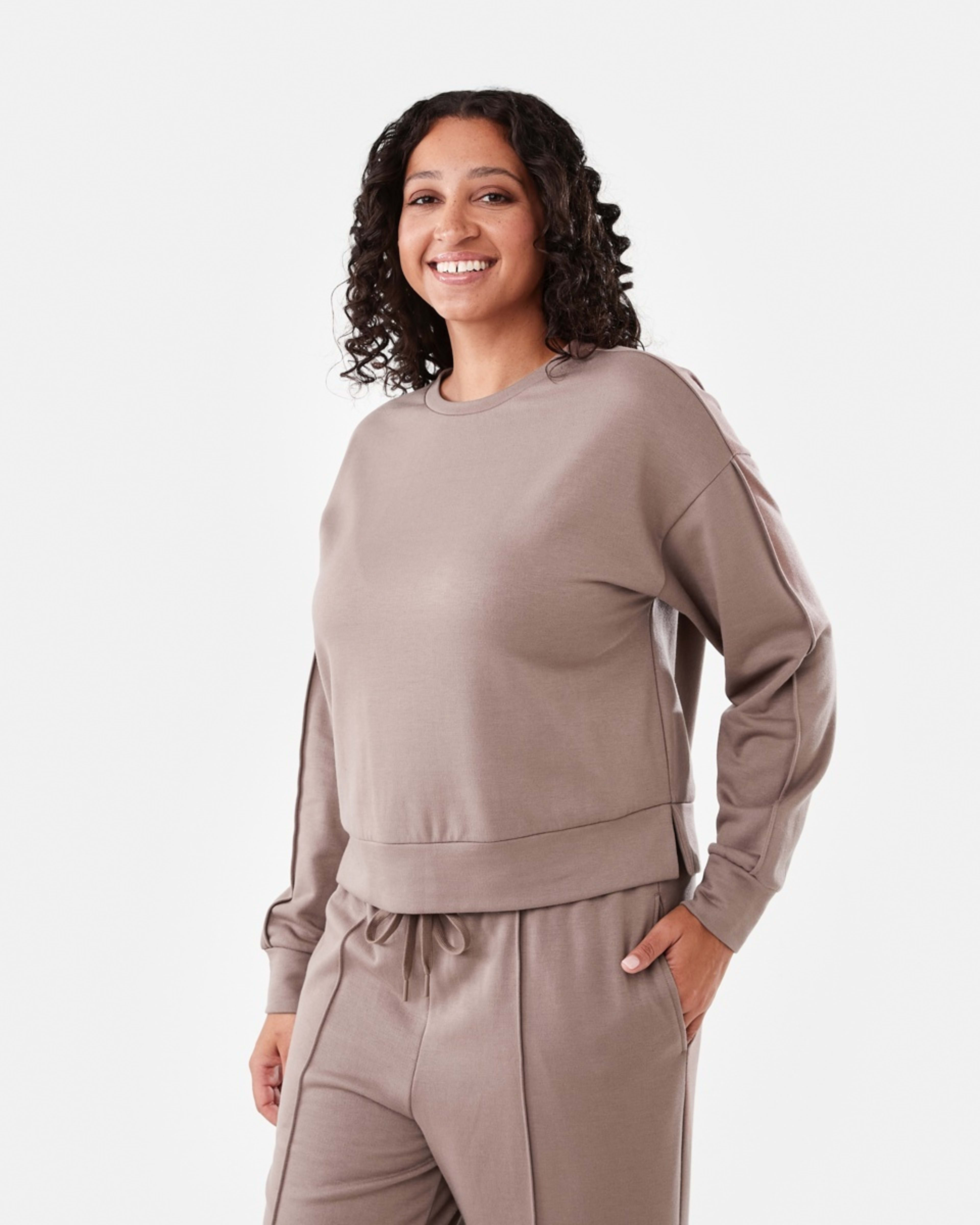 2 Soft Touch Boxy Crew Sweatshirt Taupe Brn, 2 of 6