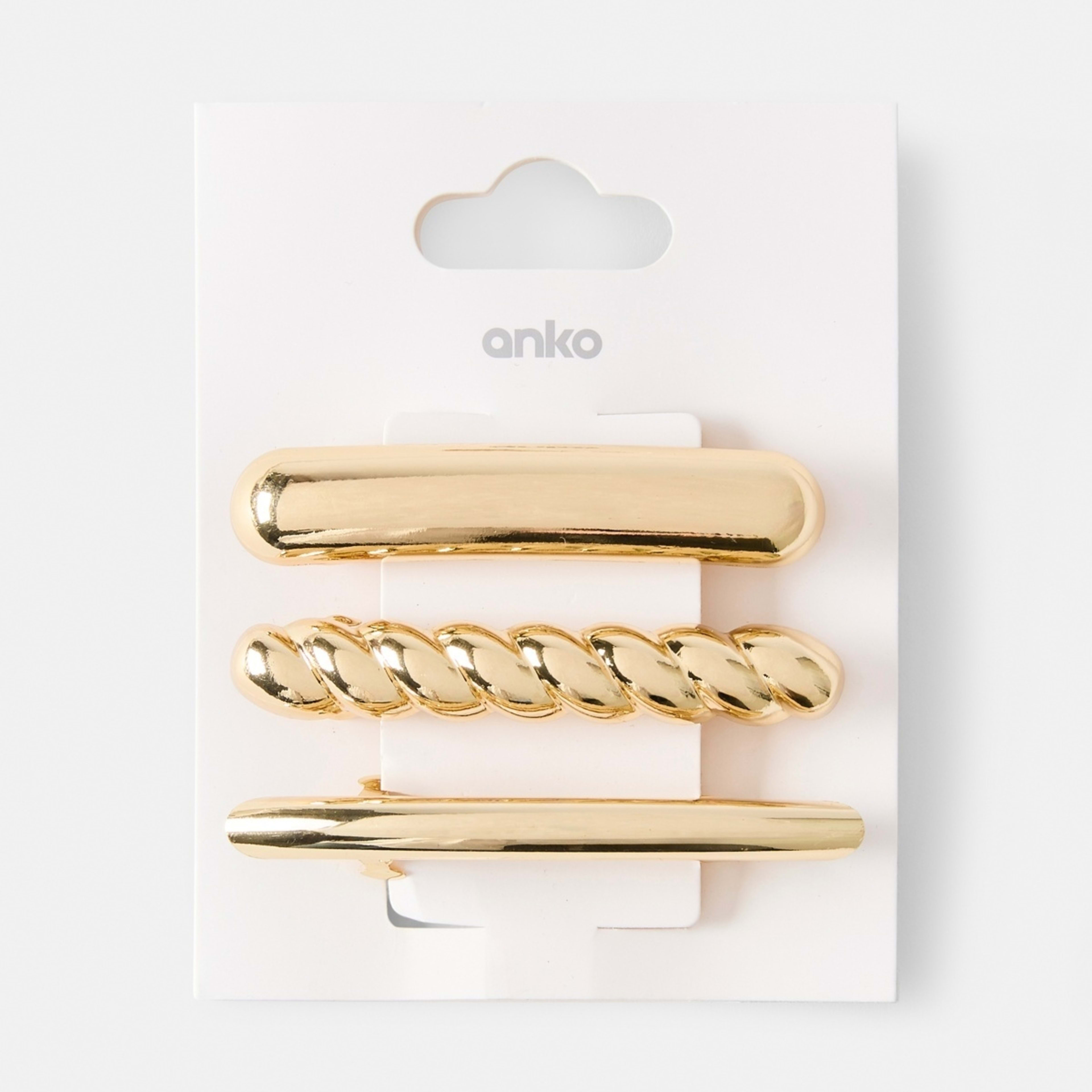 4 3 Pack Barret Hair Clips - Gold Tone, 4 of 4