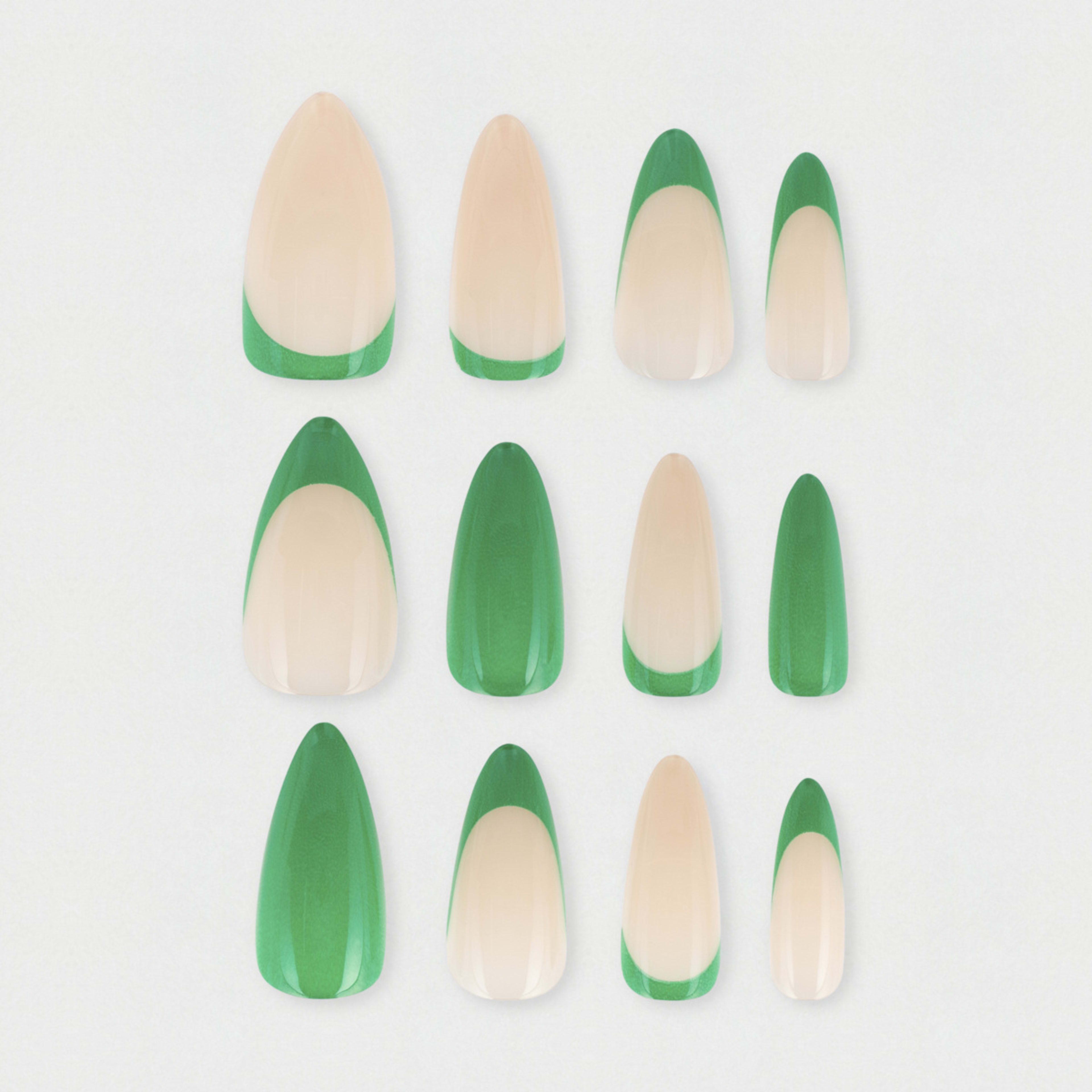 OXX Cosmetics 24 Pack False Nails with Adhesive Stiletto Shape, Green