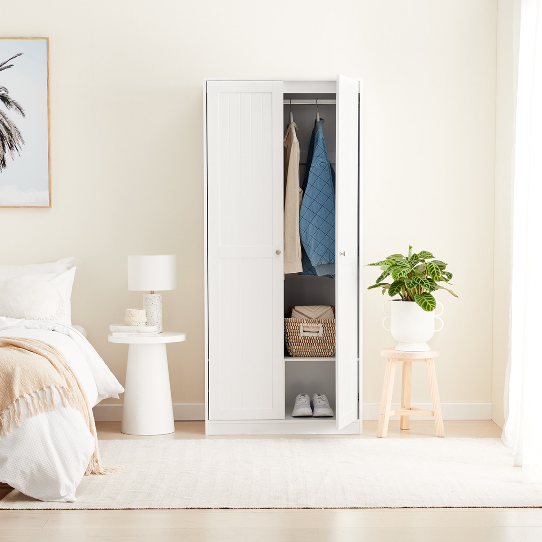 Hamptons Wardrobe 2 Door Hanging Rail with Storage Shelf Kmart