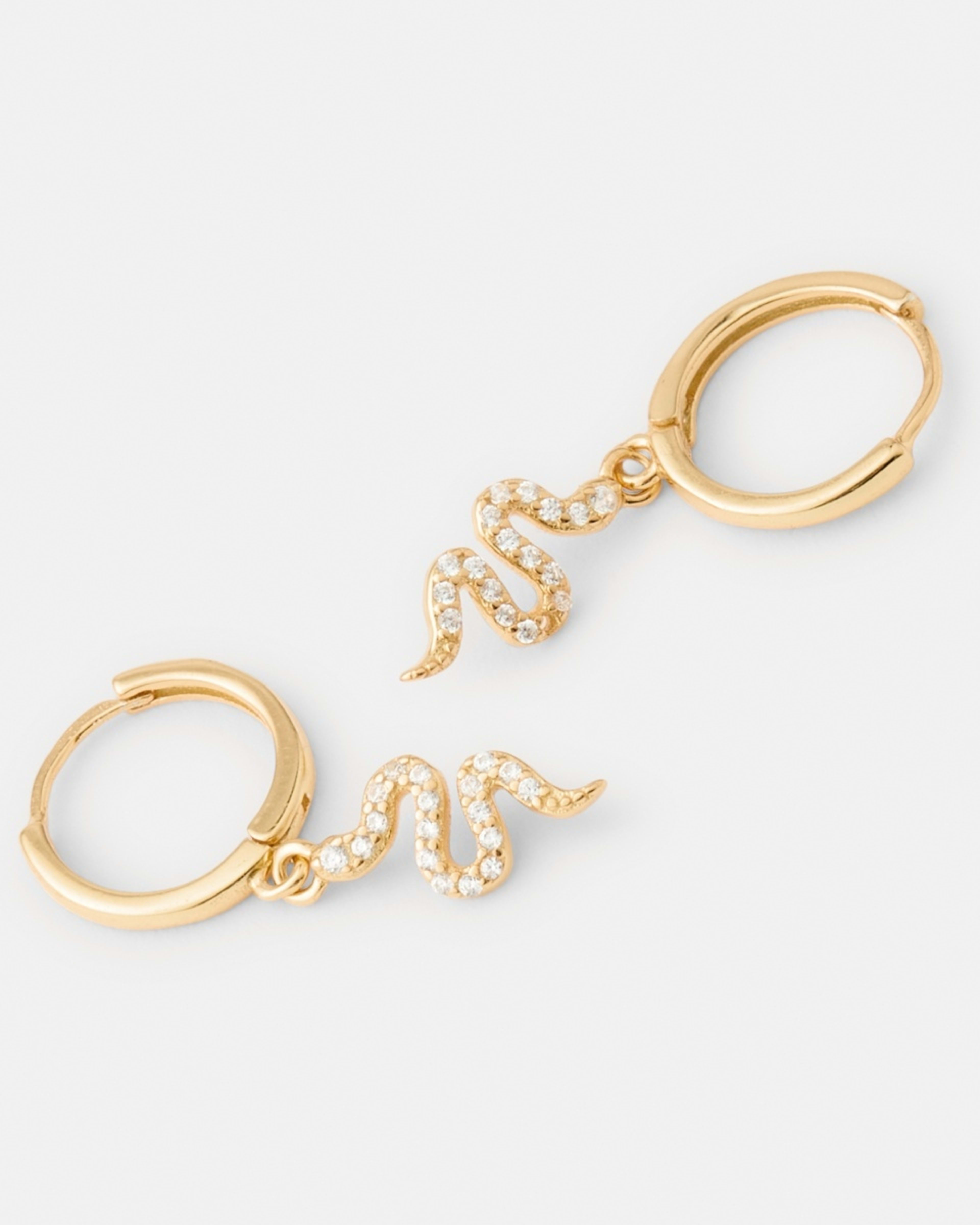 3 Gold Plated Sterling Silver 925 Snake Huggie Hoop Earrings Gold, 3 of 5