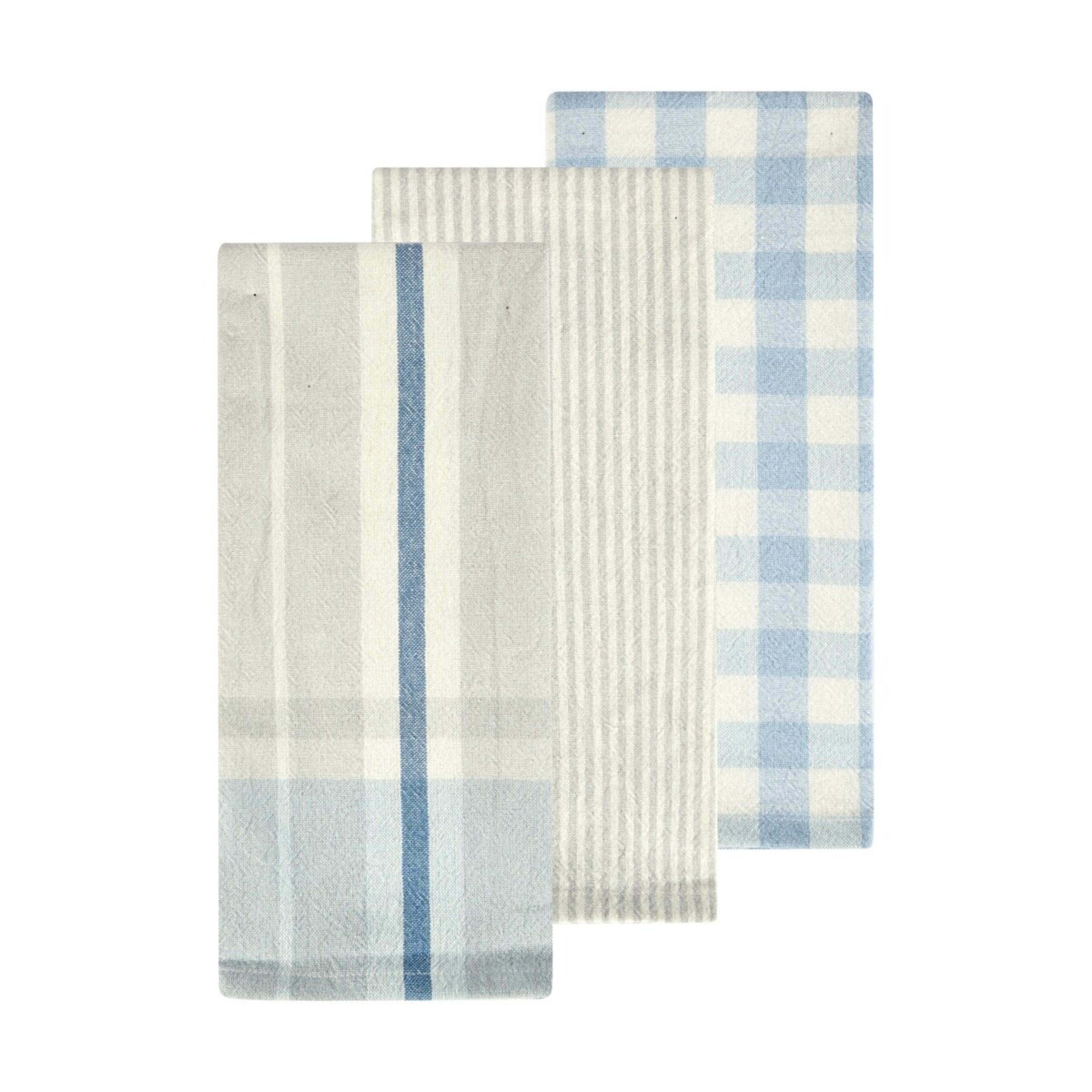 1 3 Pack Blue Patterned Tea Towels