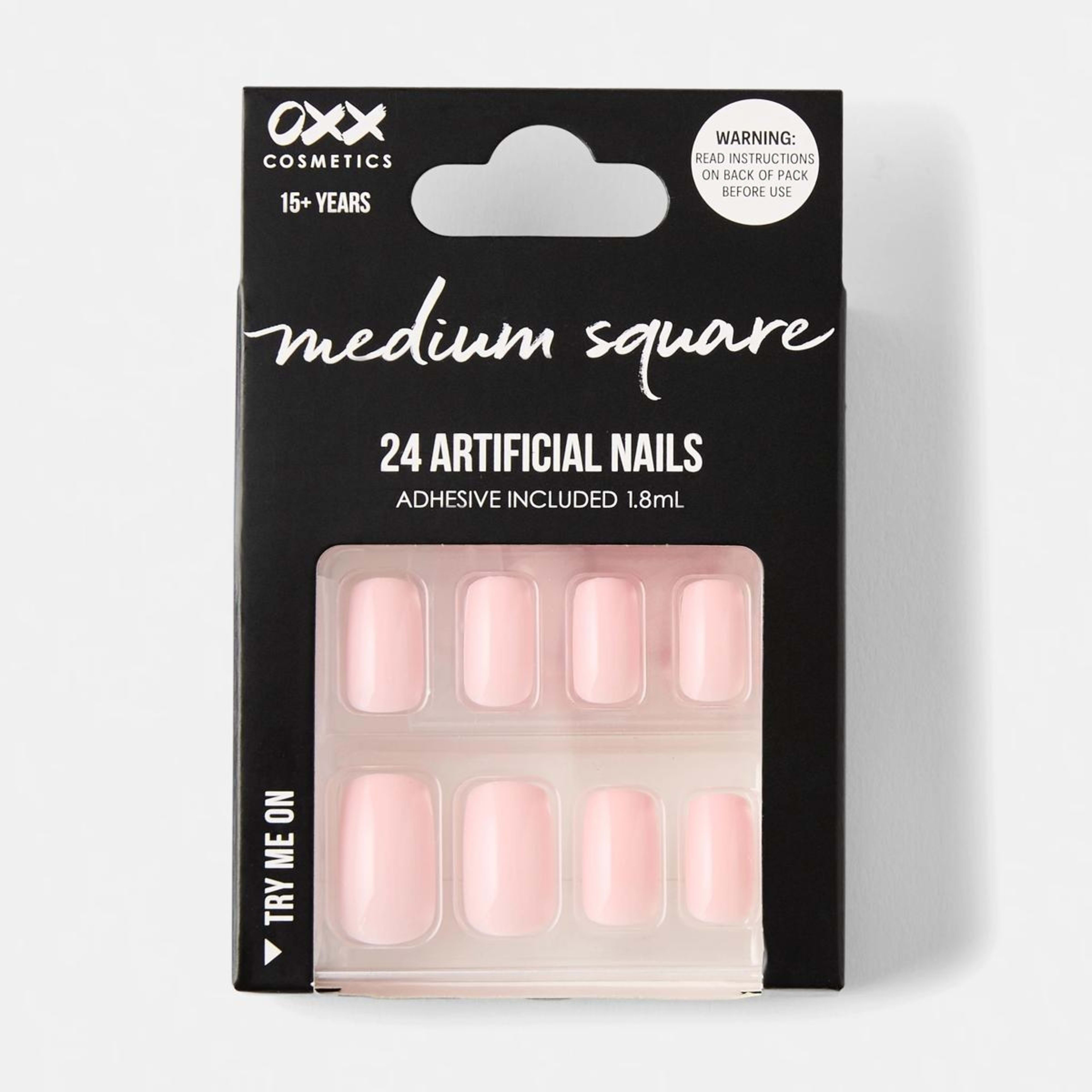 1 OXX Cosmetics 24 Pack Artificial Nails with Adhesive - Medium Square Shape, Nude Pink