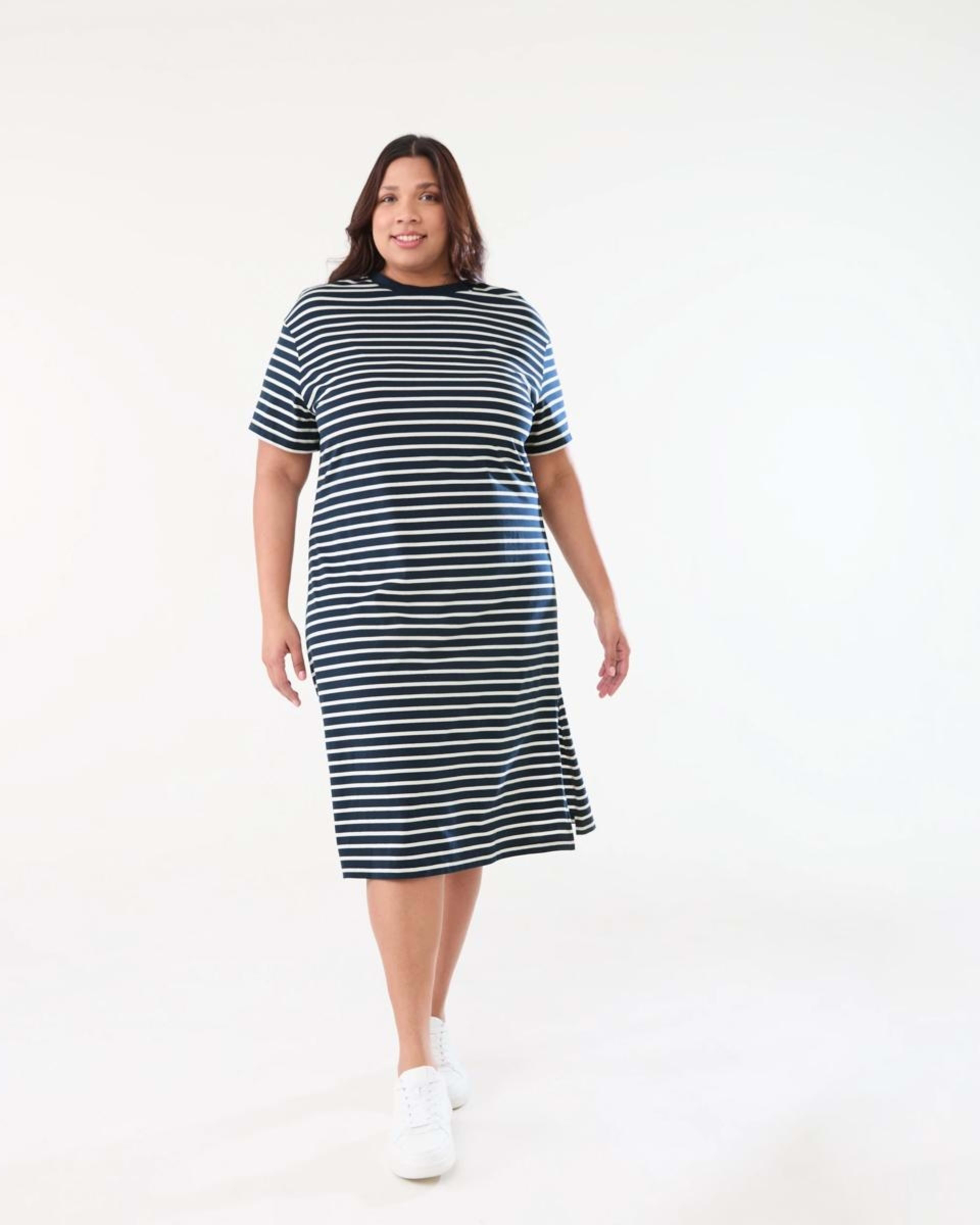 1 Curve Short Sleeve T-shirt Dress NAVY STRIPE SKY CAPTAIN, 1 of 5