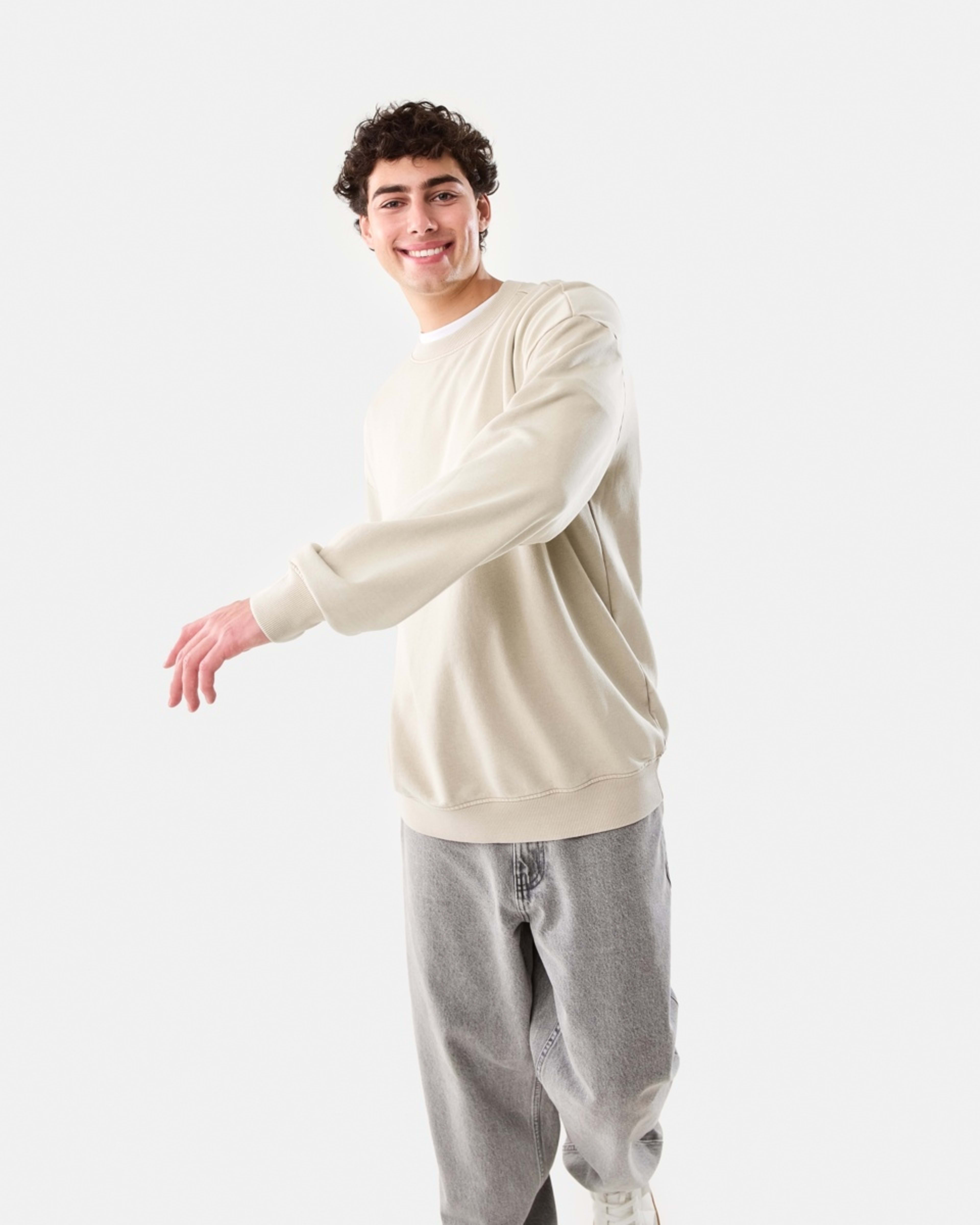 1 Oversized Crew Neck Sweatshirt String Beige, 1 of 9