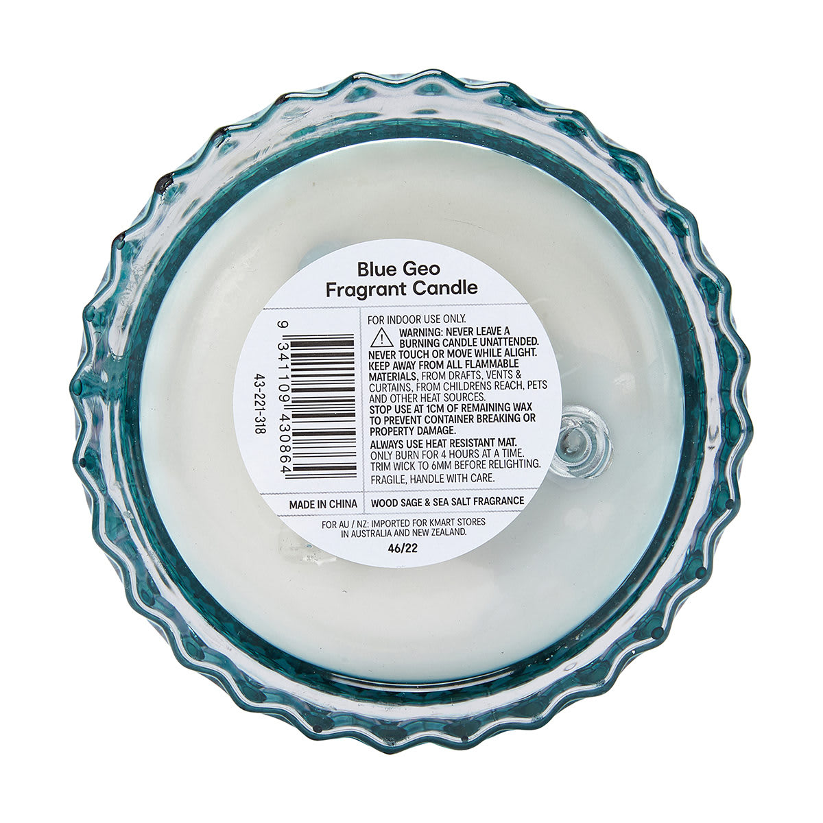 Wood Sage & Sea Salt Geo Fragrant Candle Blue Kmart
