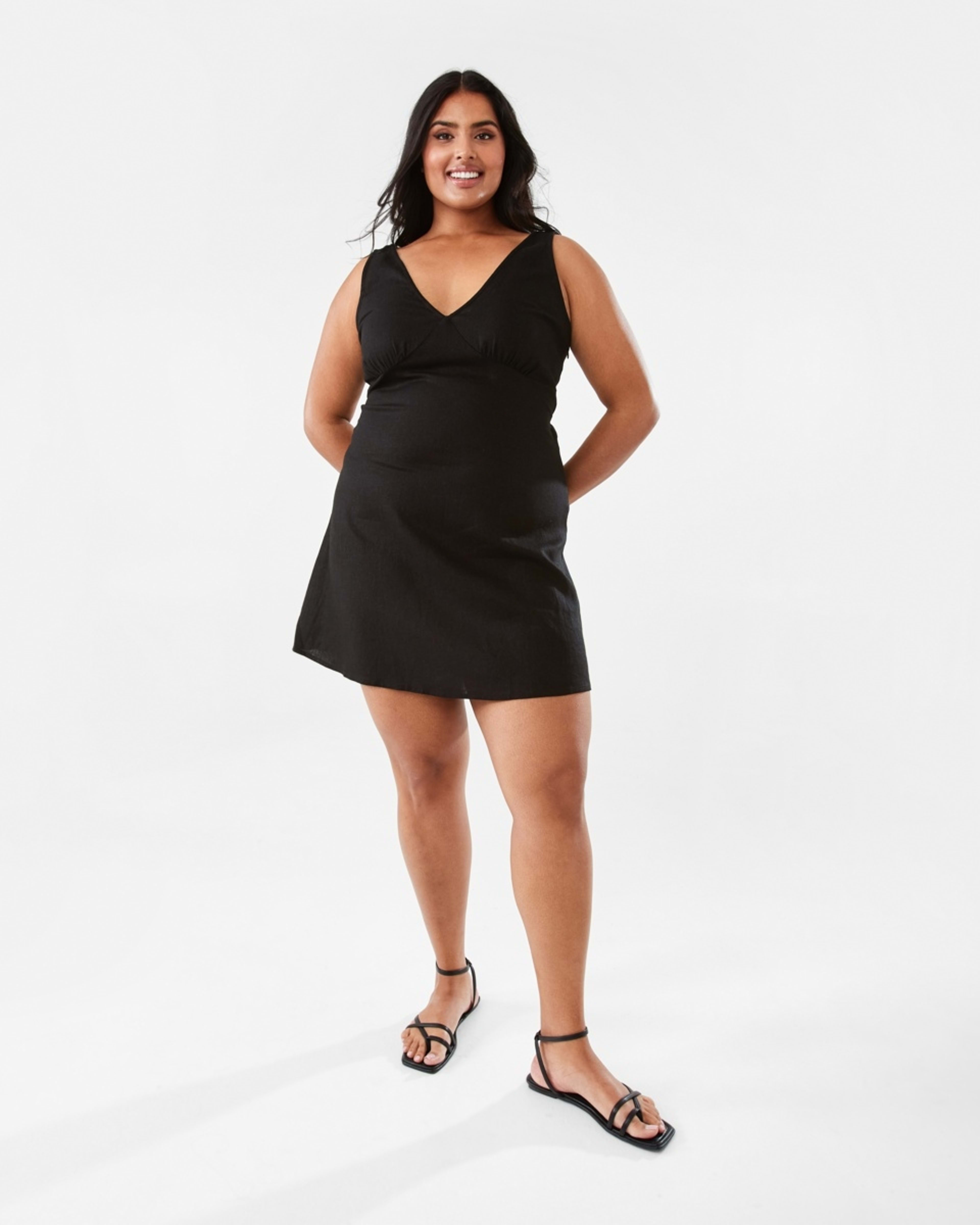 4 Sleeveless V-Neck Mini Dress Black, 4 of 9