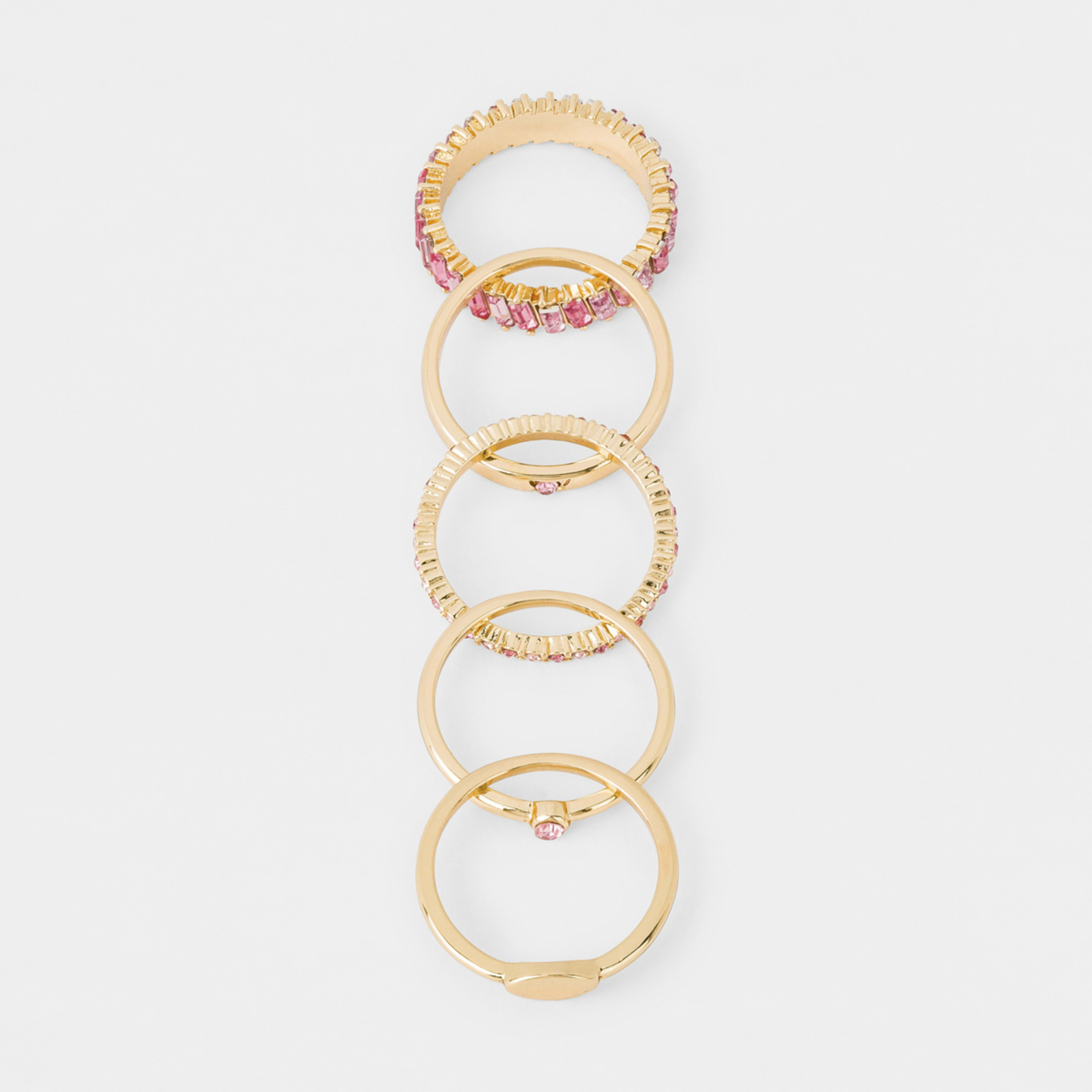 5 Pack Gem Stacking Rings Small/Medium, Gold Tone and Pink Kmart