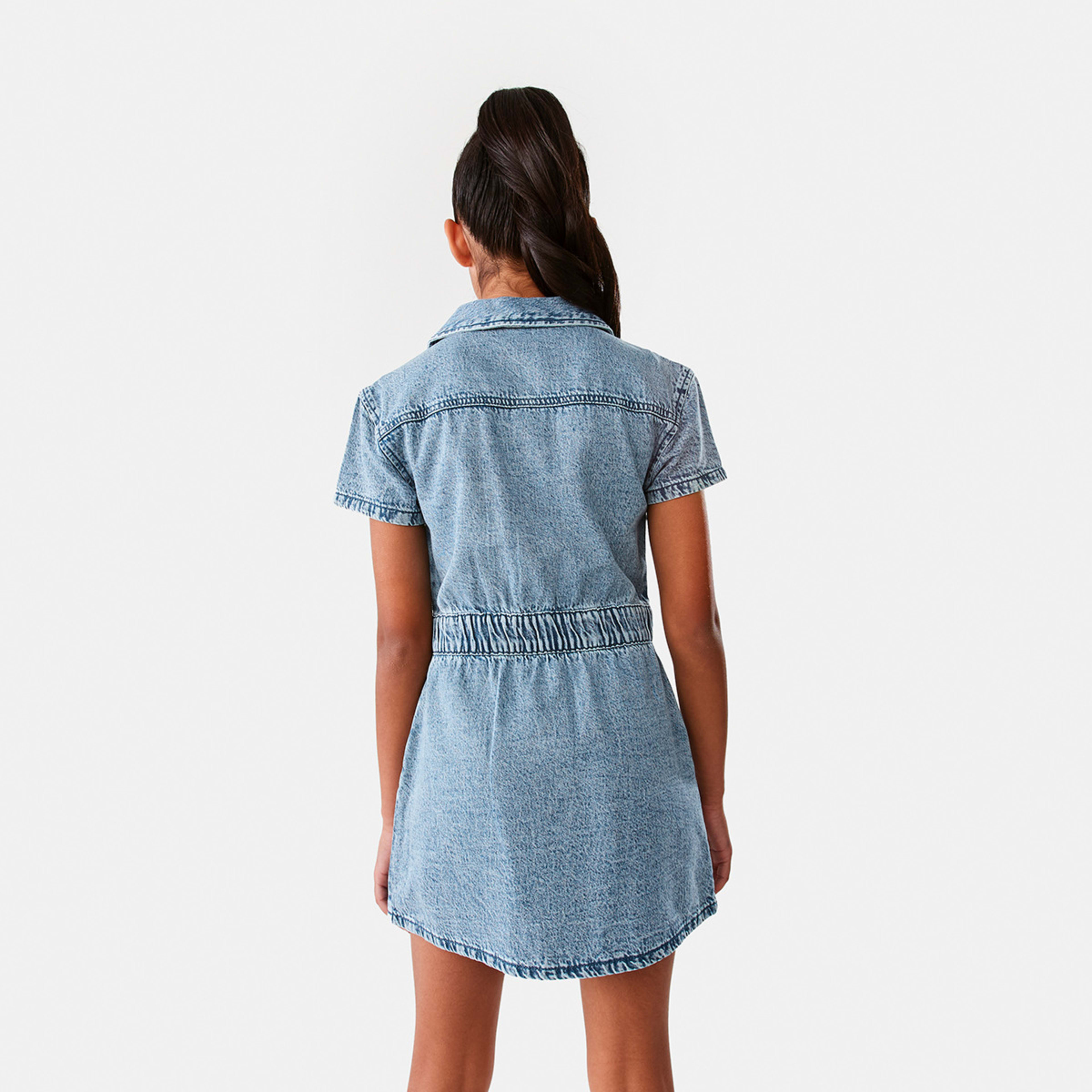 2 Denim Zip Through Dress Mid Denim Wash, 2 of 10