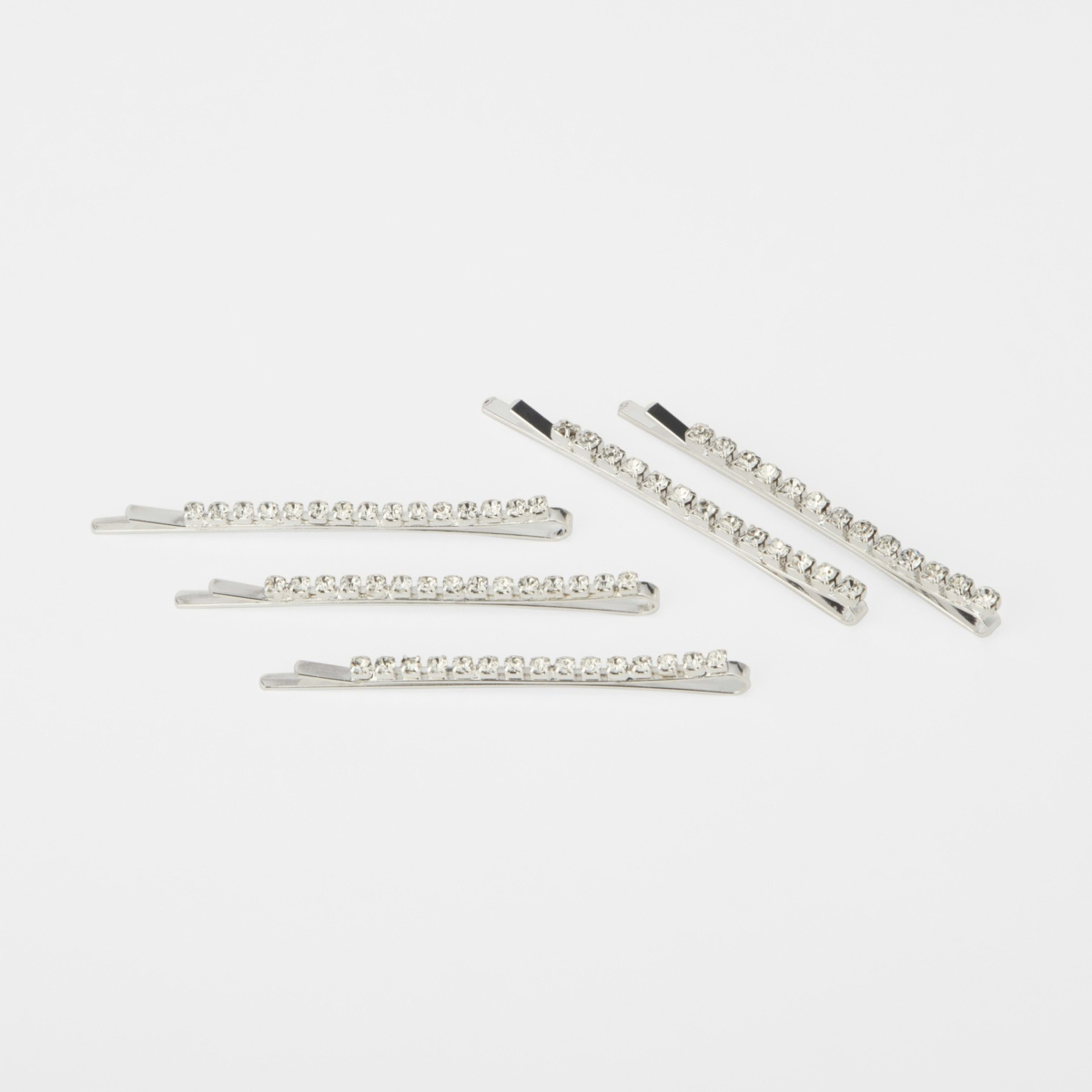 2 5 Pack Silver Tone Diamante Slide Hair Clips, 2 of 4