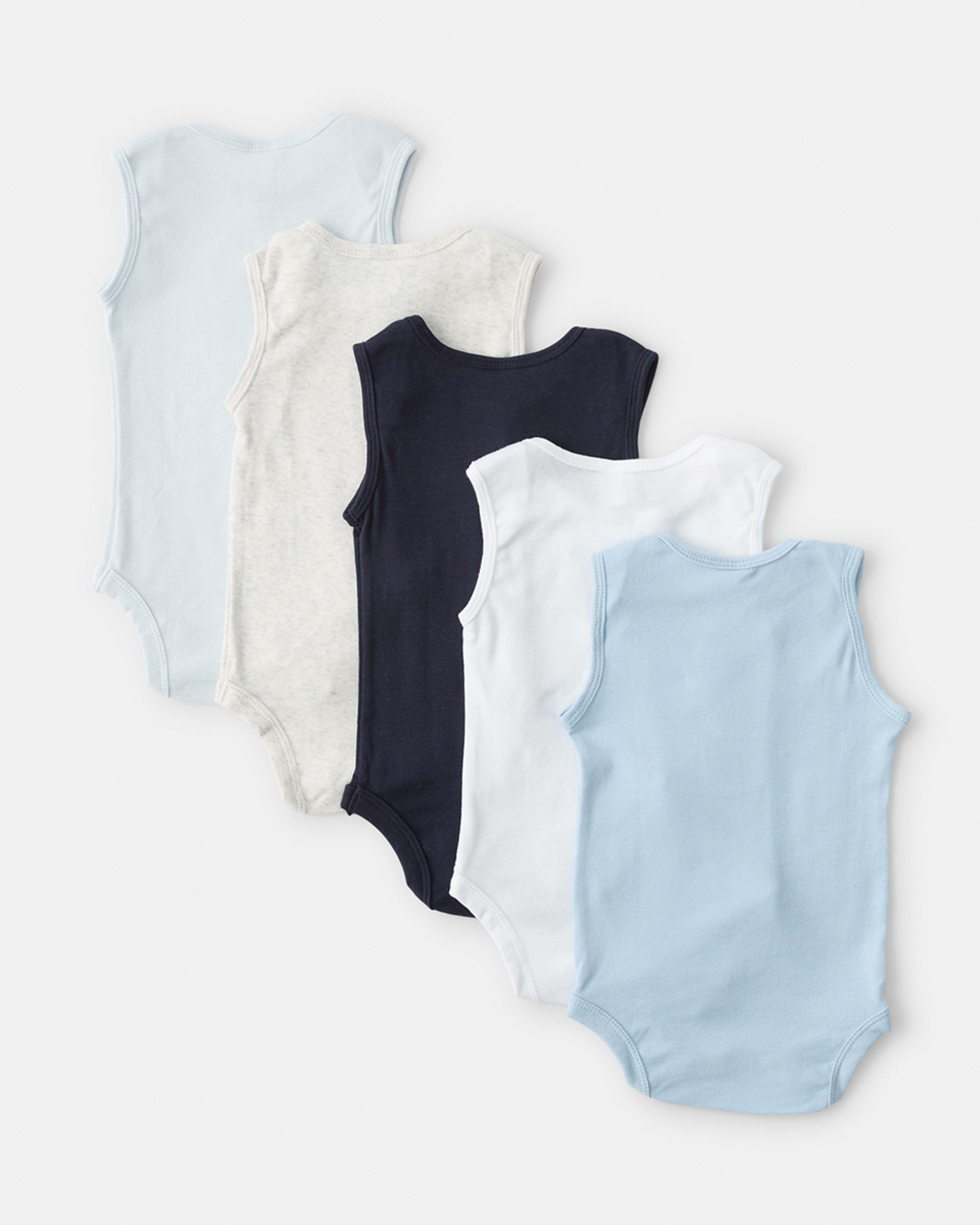 2 5 Pack Sleeveless Bodysuits Blue, 2 of 8