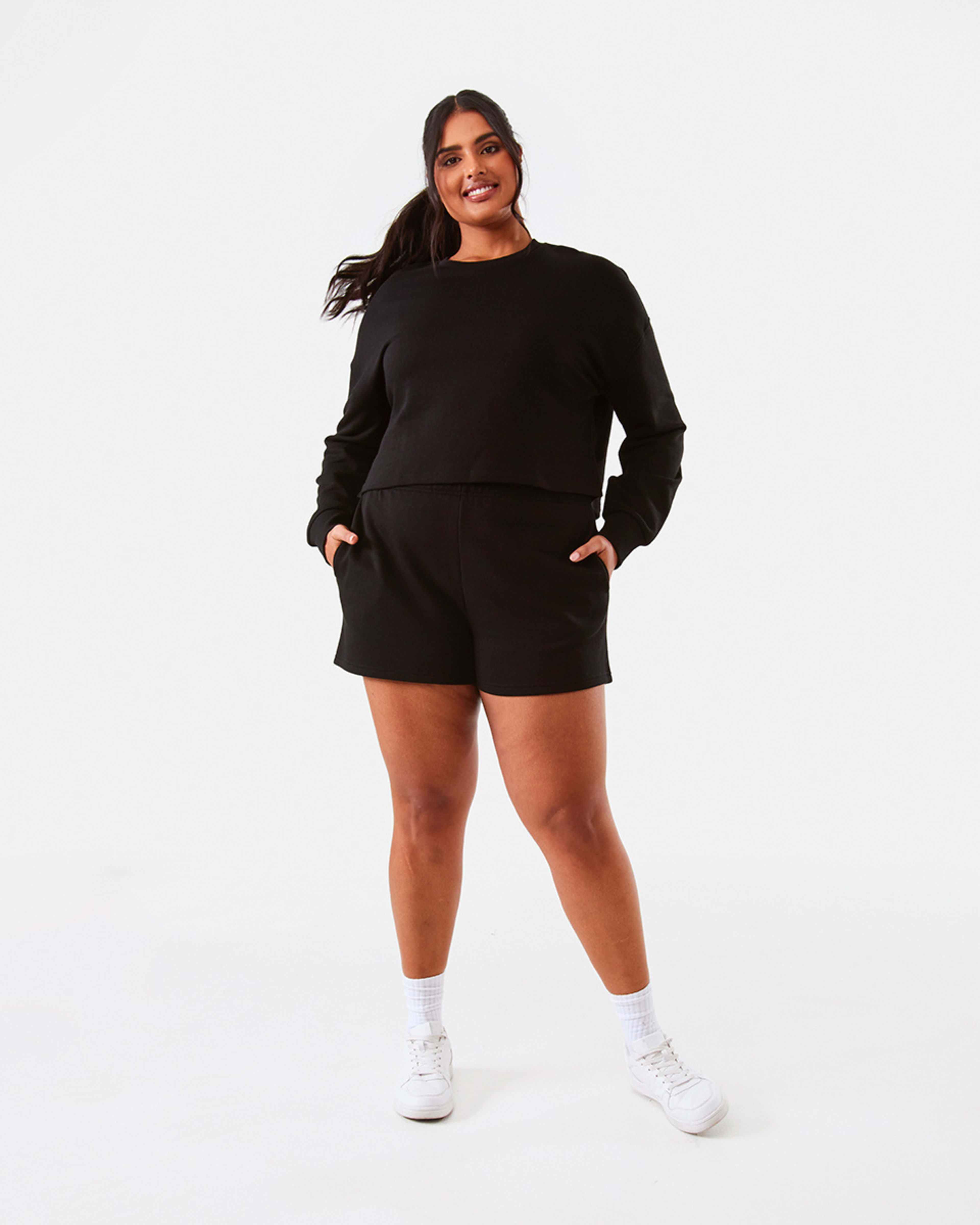 4 Active Womens Cropped Crew Neck Relaxed Sweatshirt Black, 4 of 10