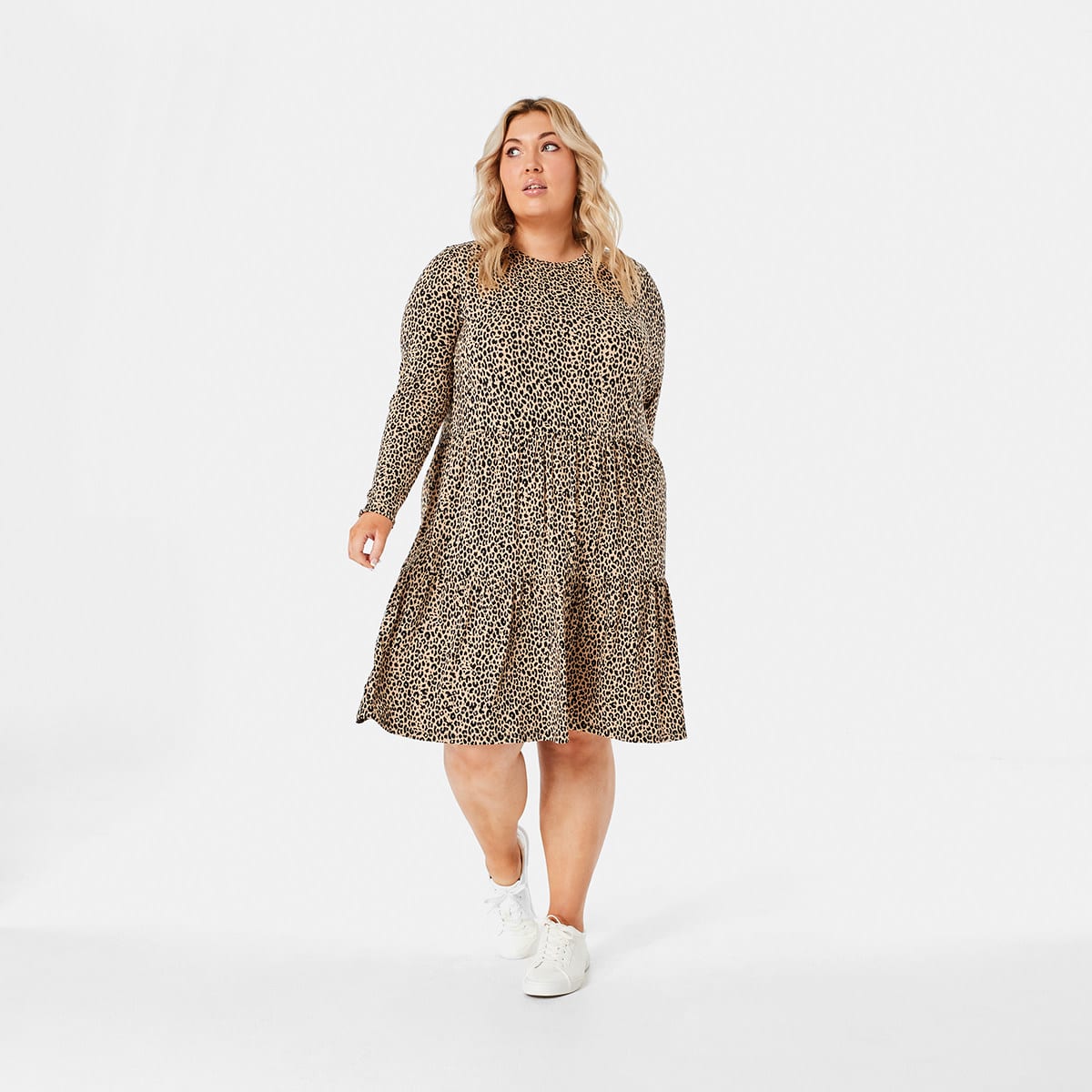 Curve Long Sleeve Smock Knit Dress - Kmart