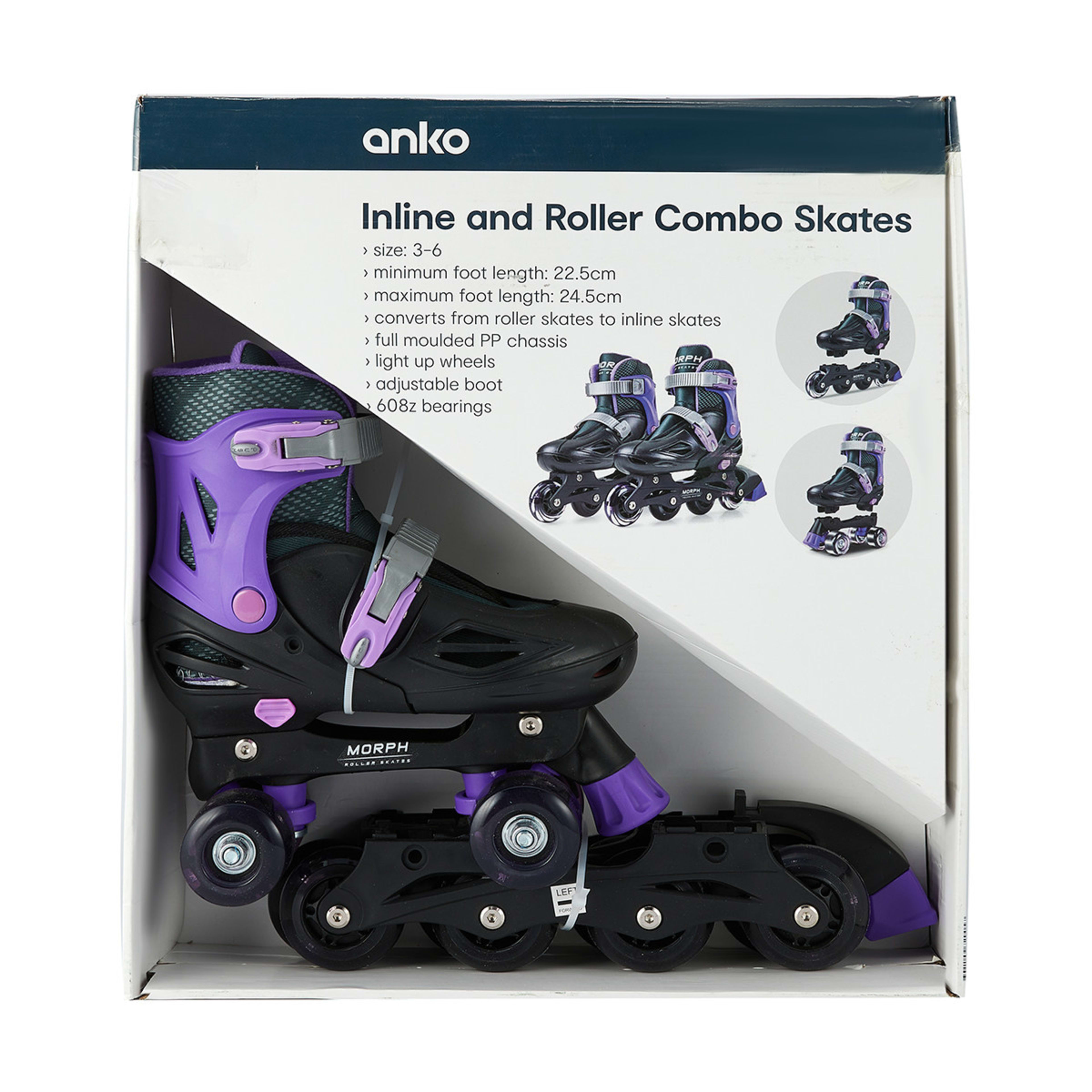 Inline and Roller Combo Skates Black and Purple, Size 3 to 6 Kmart