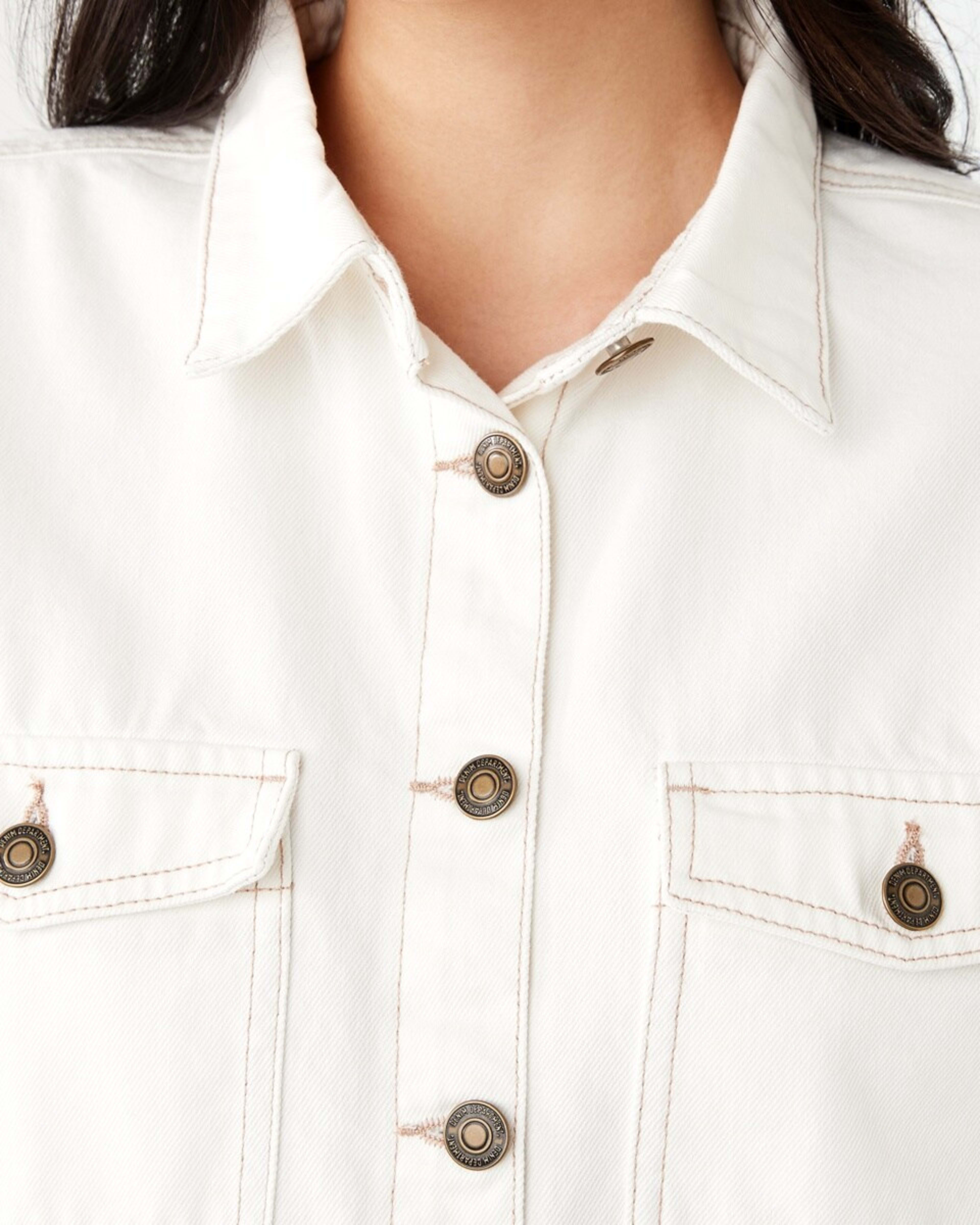 6 Short Sleeve Denim Cropped Shirt ECRU DENIM, 6 of 7