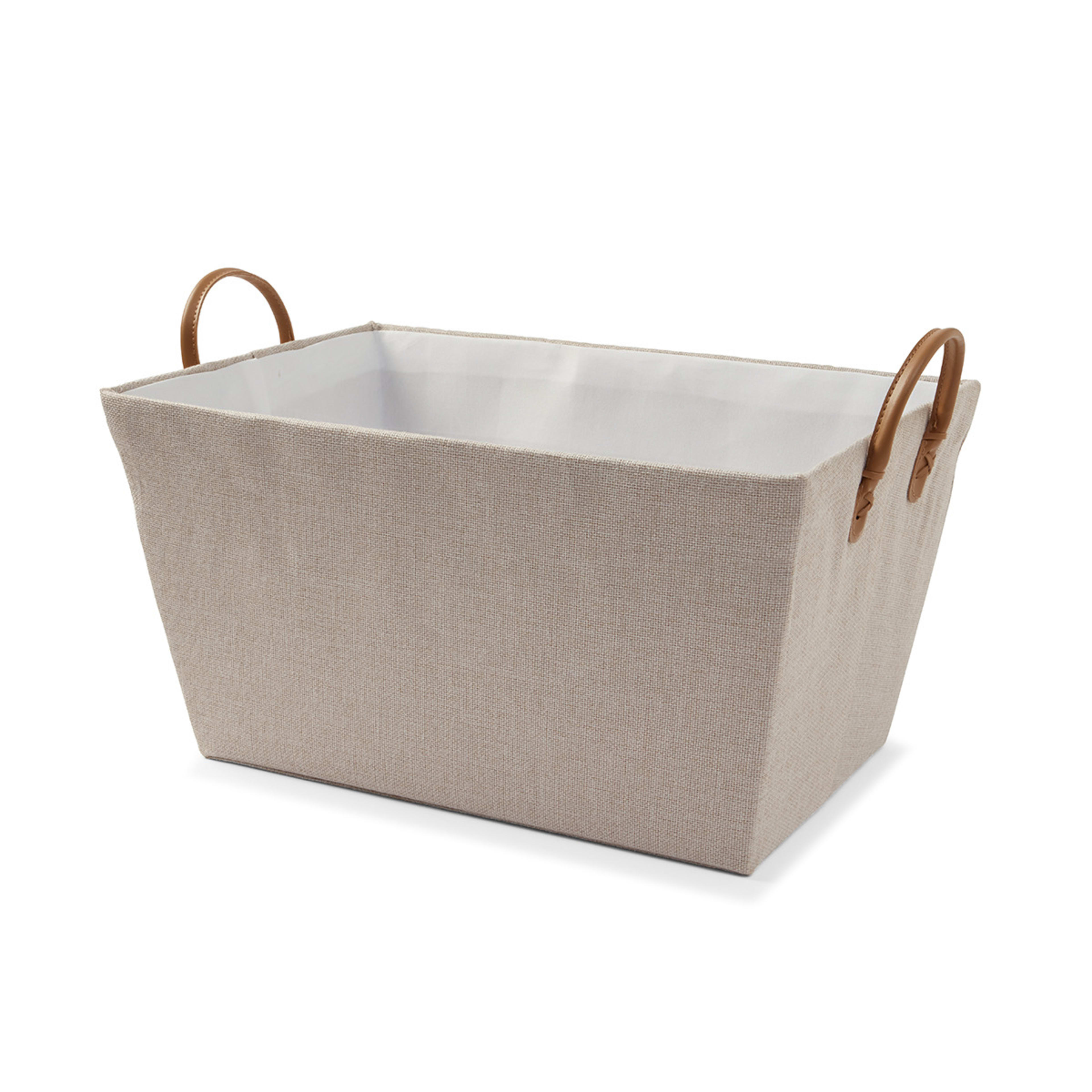Linen Look Tapered Rectangle Basket - White and Beige - Kmart NZ