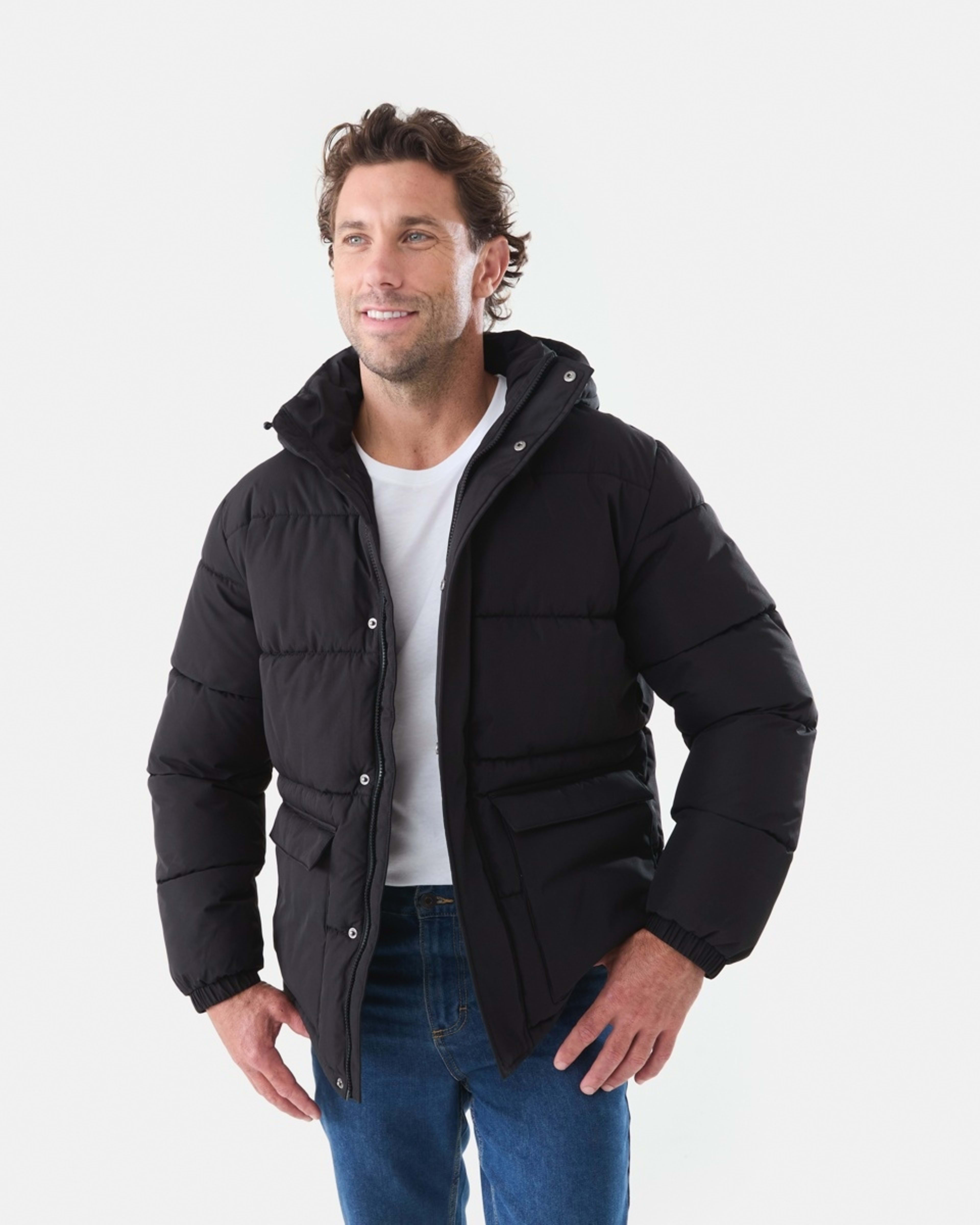 1 Hooded Puffer Jacket Black
