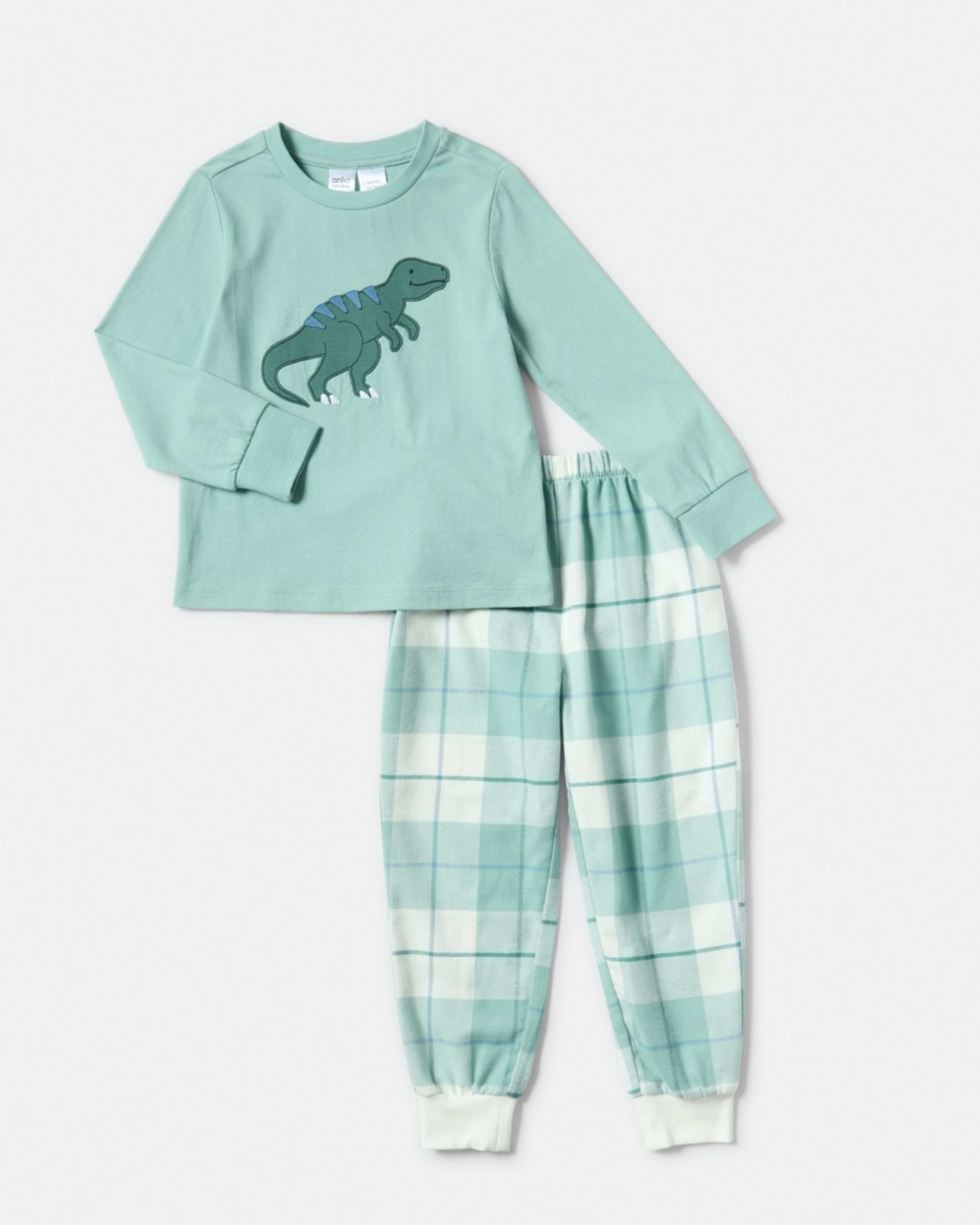 6 Knit Flannel Pyjama Set Grn Dino, 6 of 9