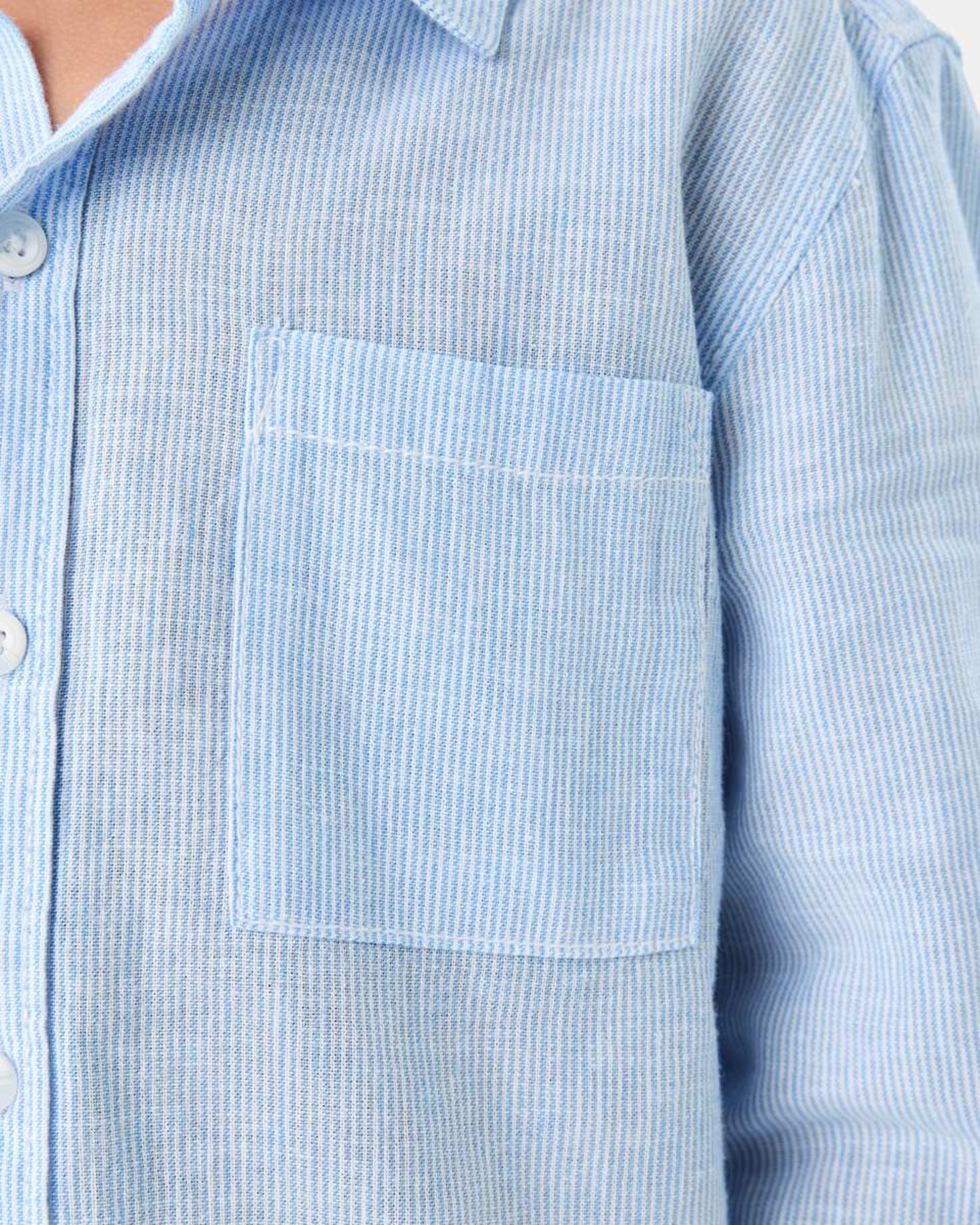 6 Long Sleeve Linen Shirt BLUE STRIPE, 6 of 9