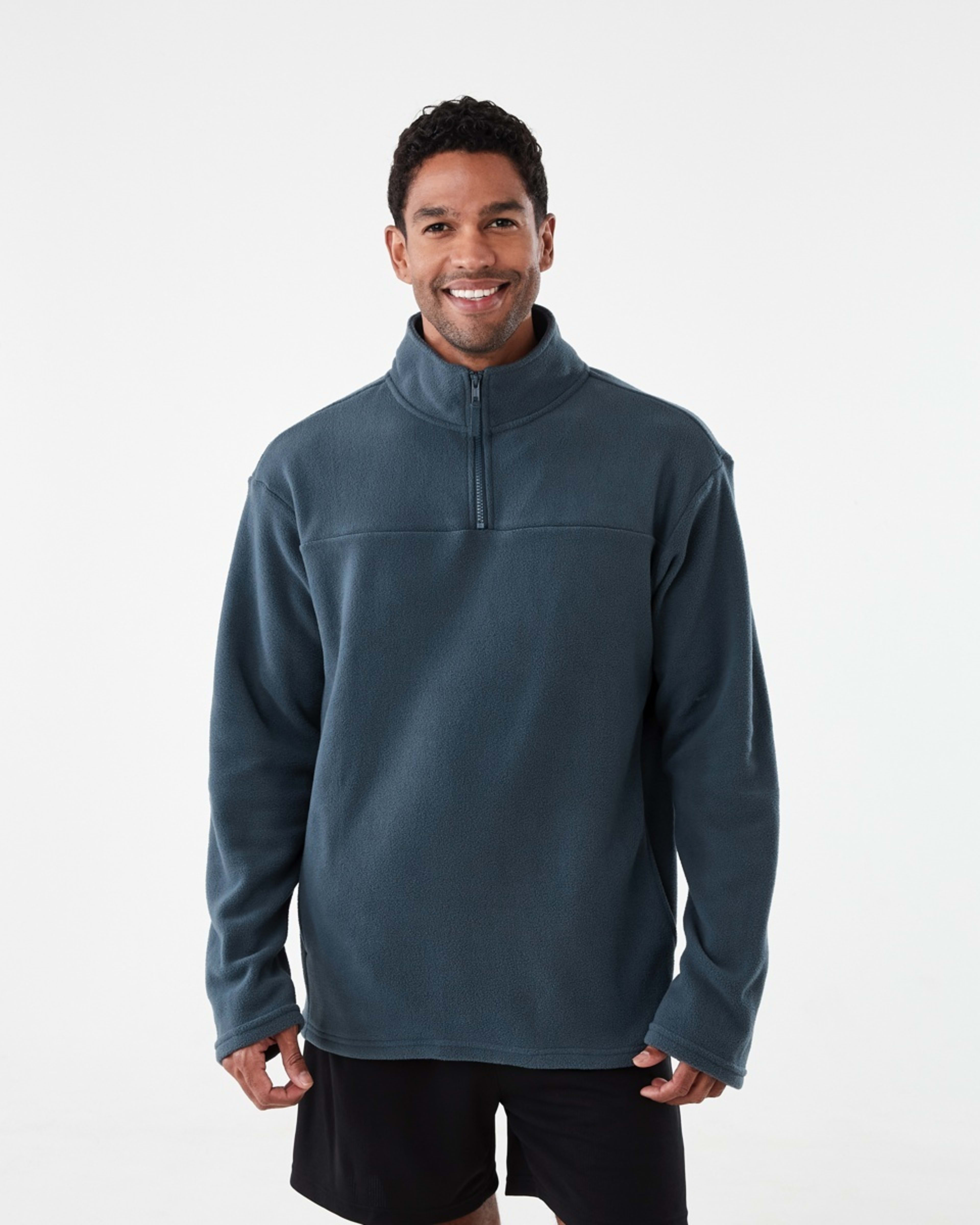 1 Active Mens Polar Fleece Quarter Zip Long Sleeve Navy W25