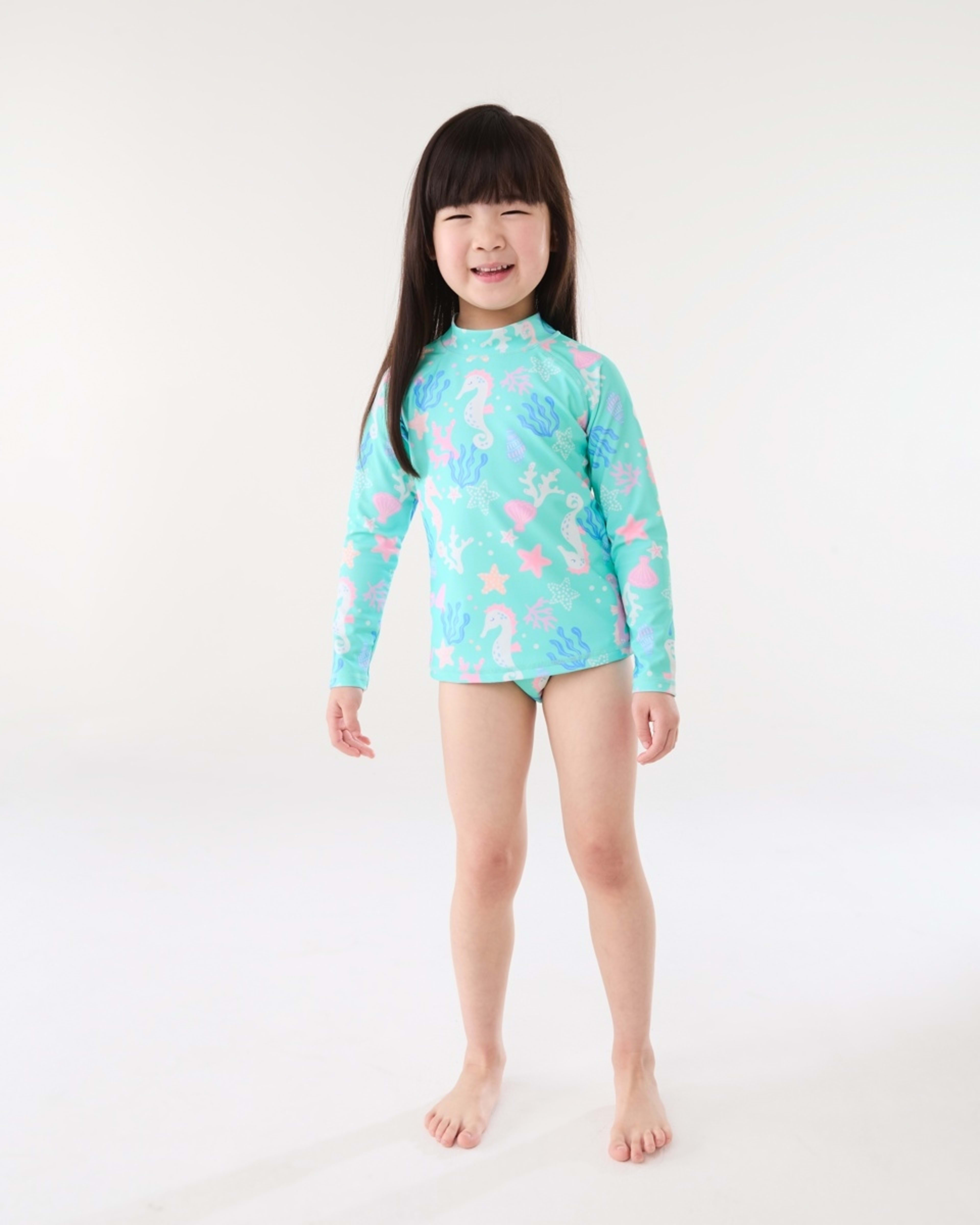 4 2 Piece Long Sleeve Rash Swim Set OCEAN TREASURES ARUBA BLUE, 4 of 10