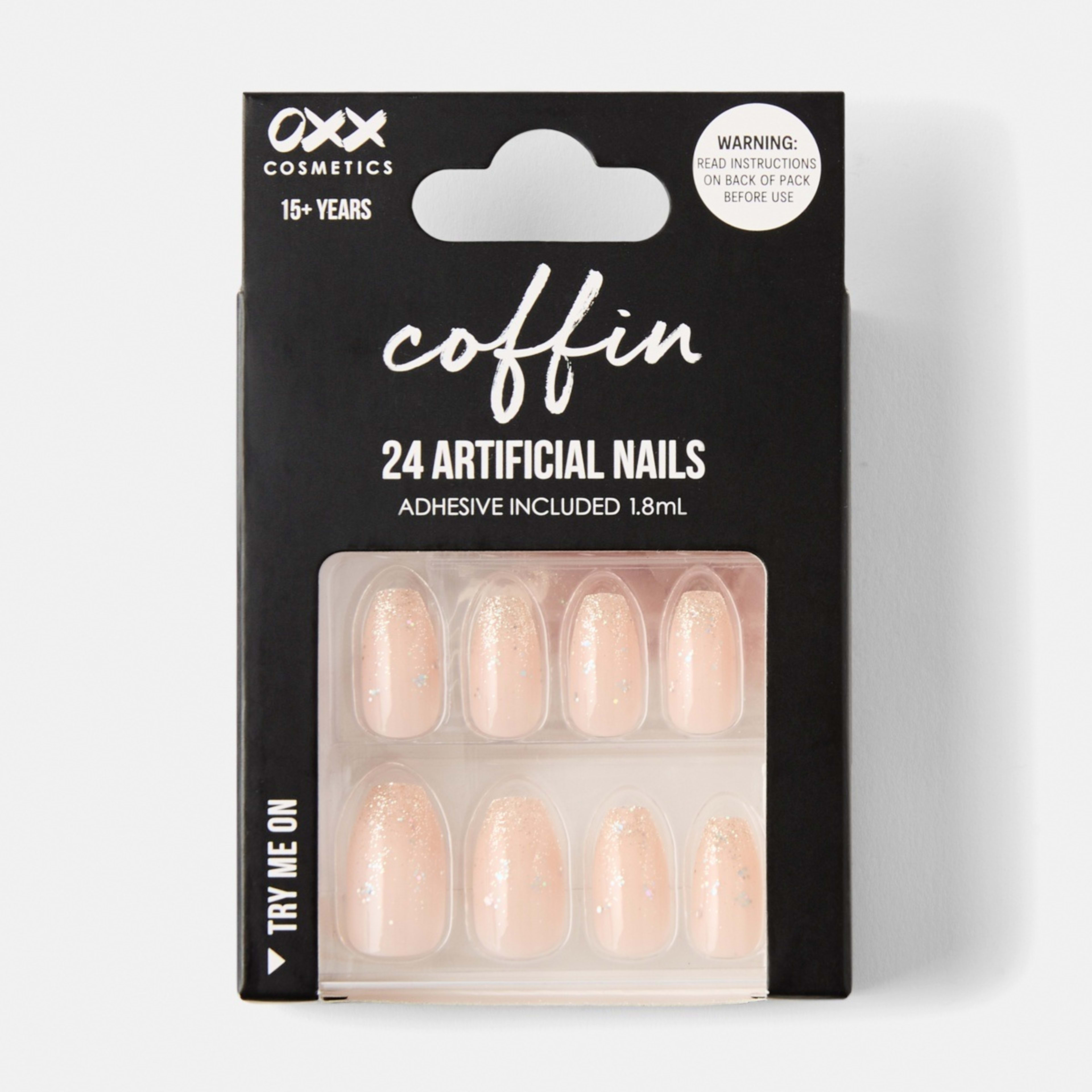 1 OXX Cosmetics 24 Pack Artificial Nails with Adhesive - Coffin Shape, Nude Gold Tone