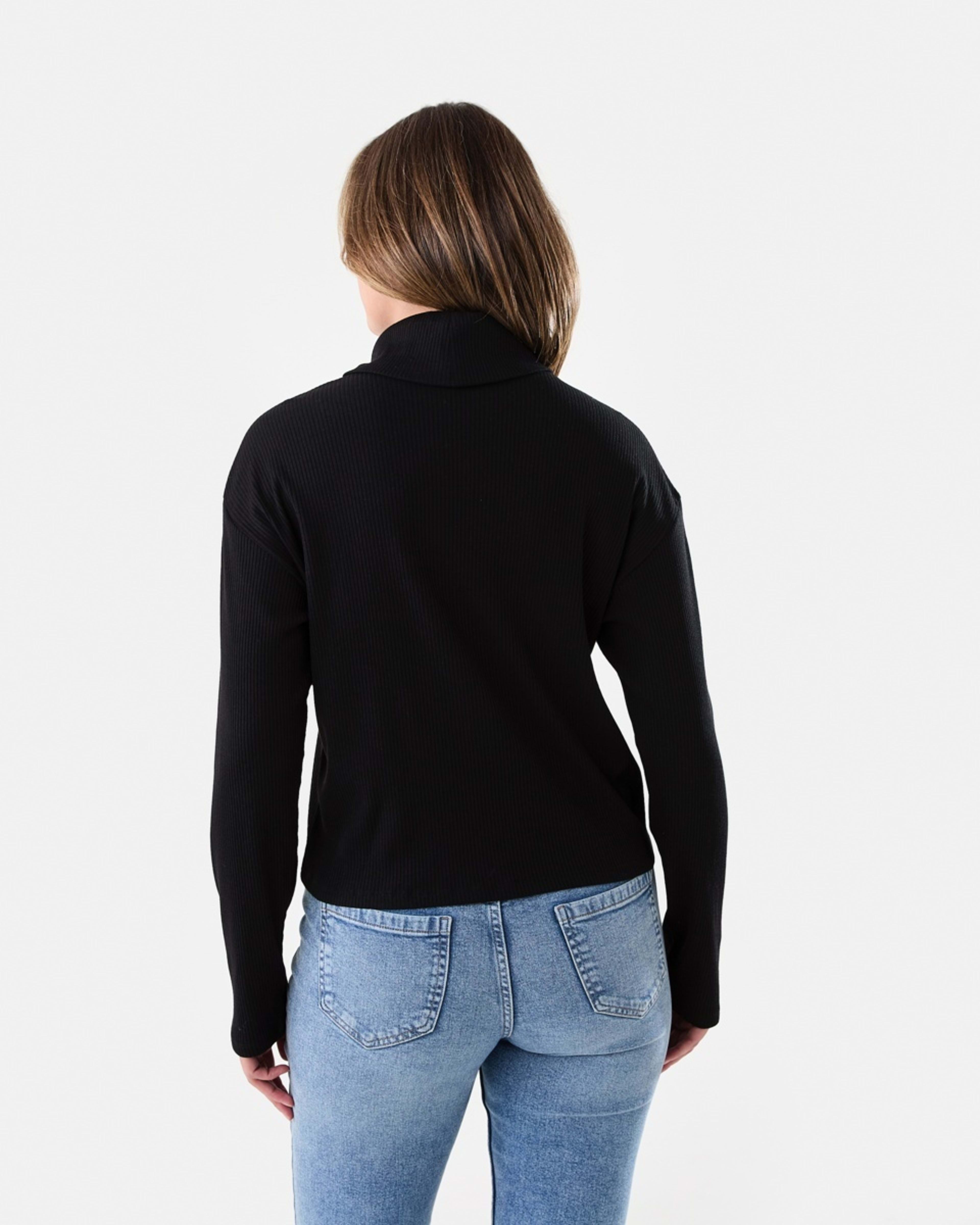 3 Long Sleeve Rib Turtleneck Top Black, 3 of 5