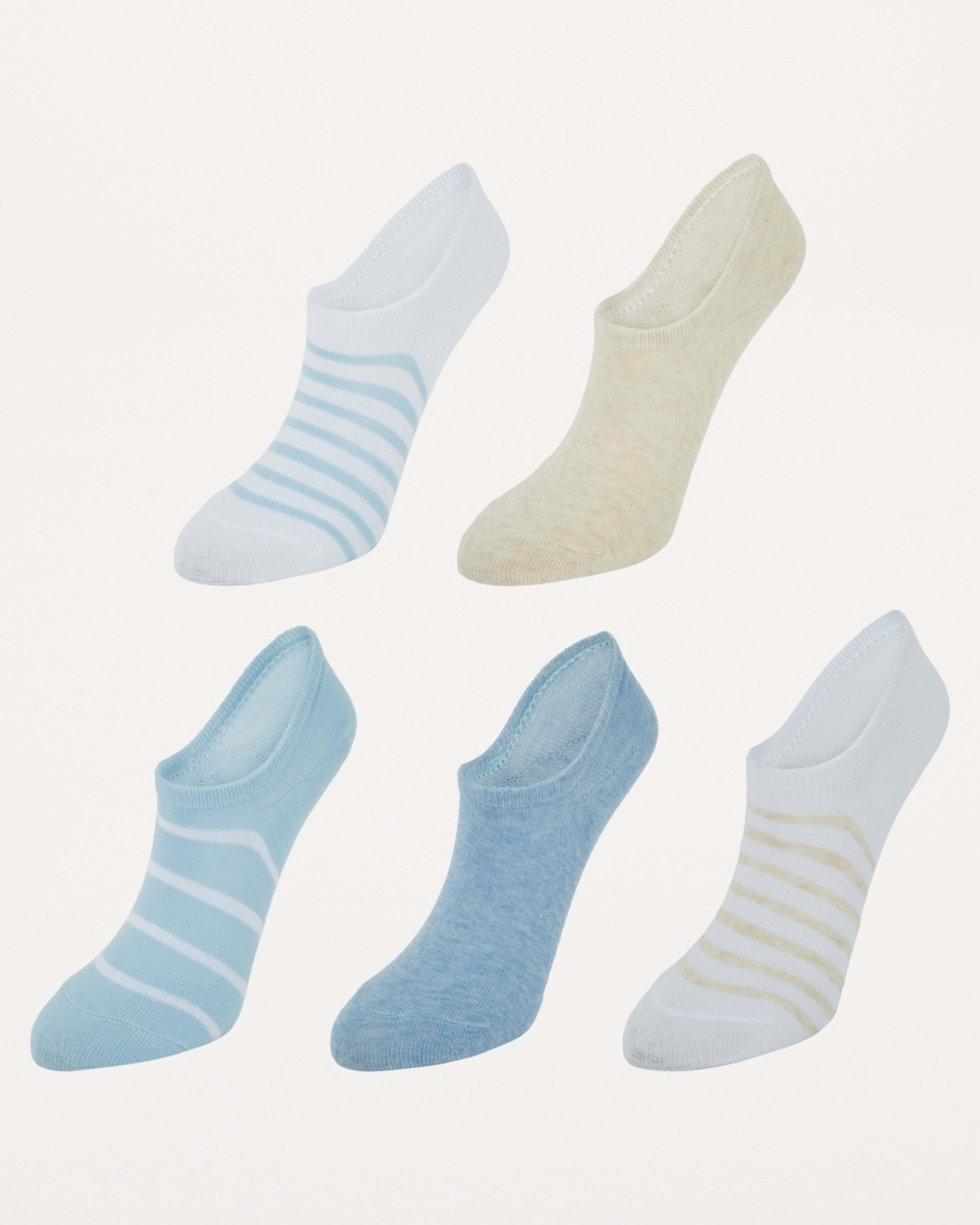 1 5 Pack Jacquard Sneaker Socks BLUE BEIGE STRIPE SOCK SKYWAY BLUE